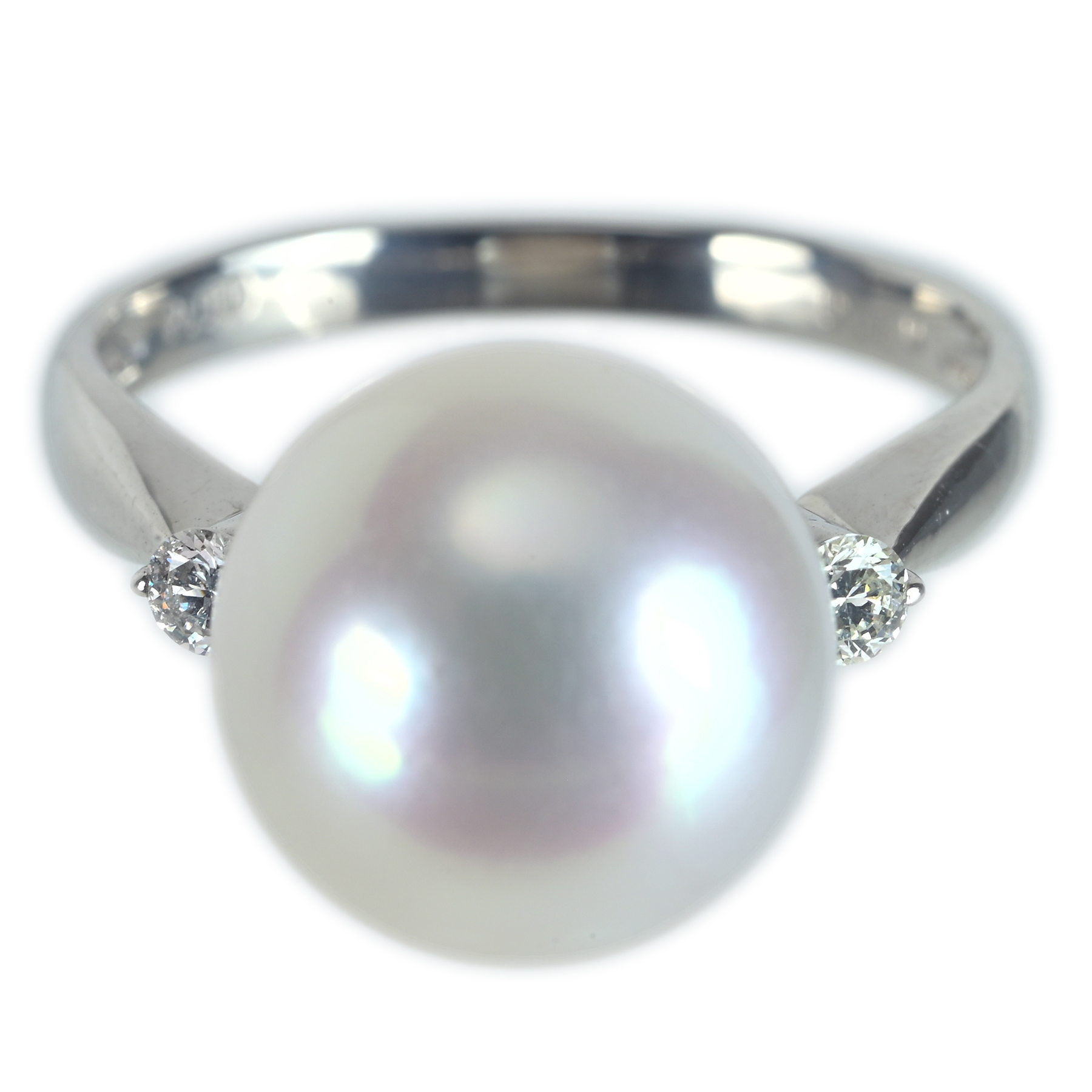 南洋白蝶パールリング PT900 11.3mm D0.10ct - 画像 (2)