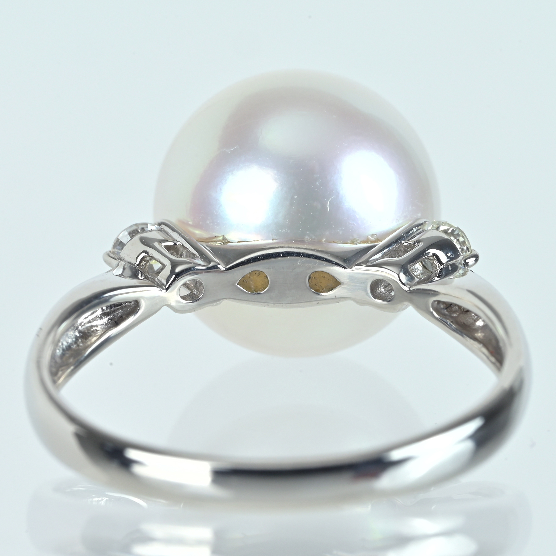 南洋白蝶パールリング PT900 11.3mm D0.10ct - 画像 (5)