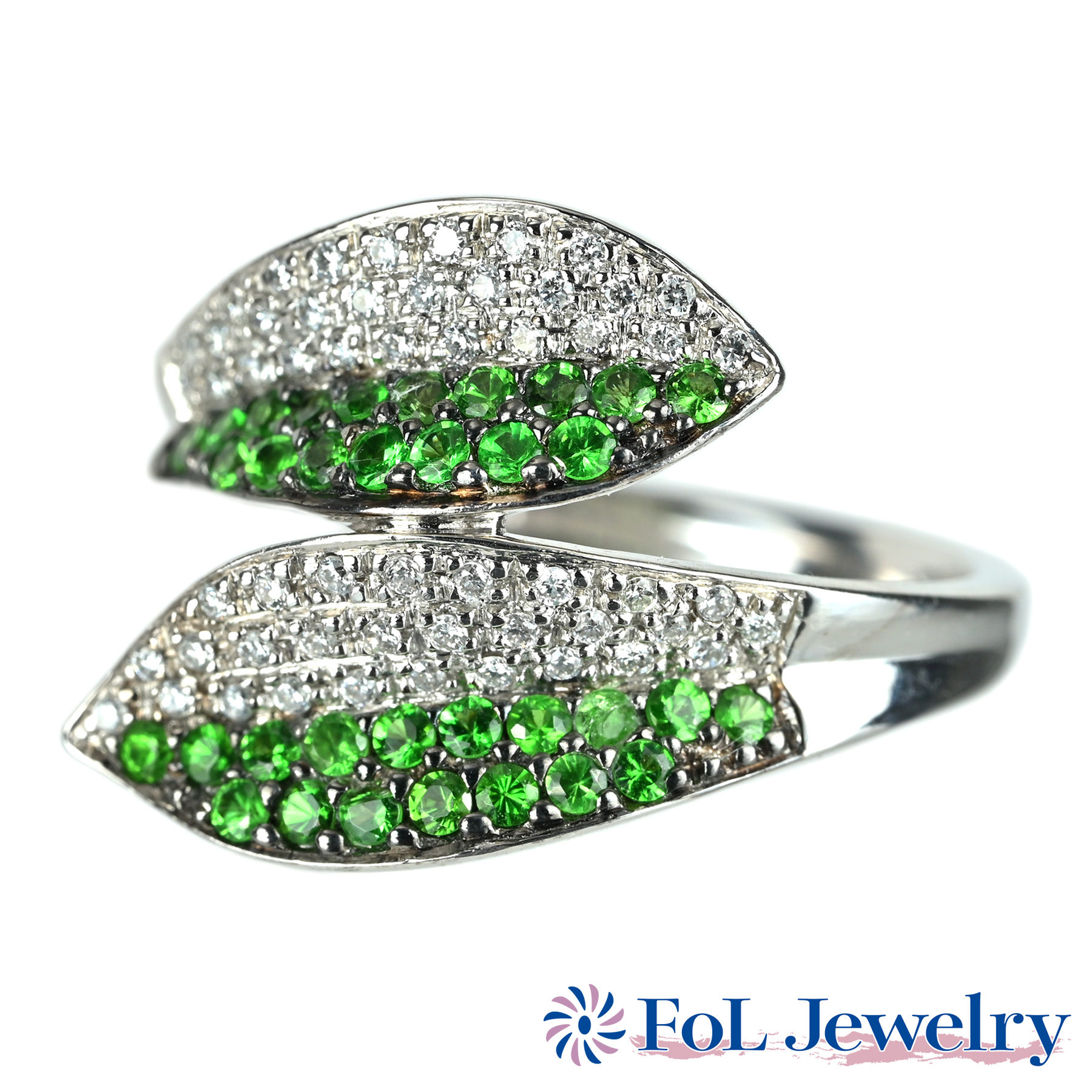 グリーン ガーネットリング K18WG GG0.45ct D0.25ct