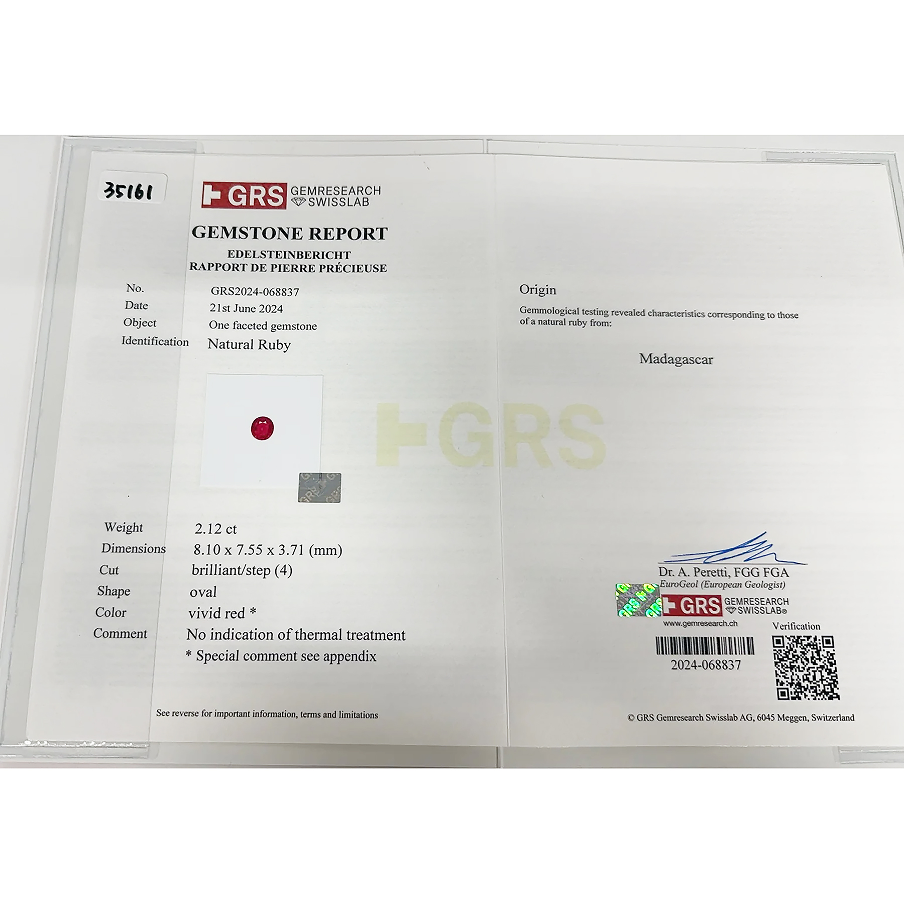 マダガスカル産ルビーリング PT900 R2.12ct D1.10ct - 画像 (7)