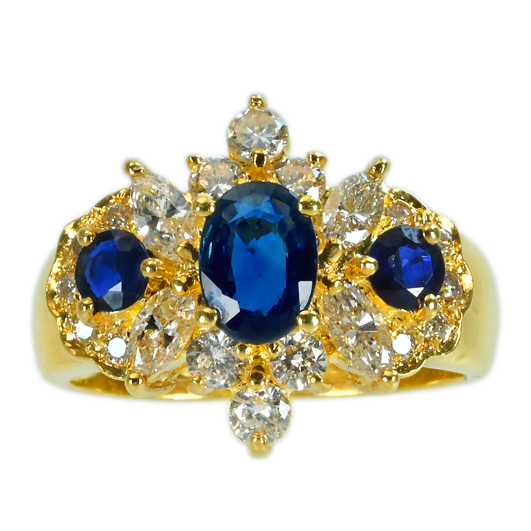 サファイアリング K18YG S0.89ct S0.30ct D1.20ct - 画像 (2)