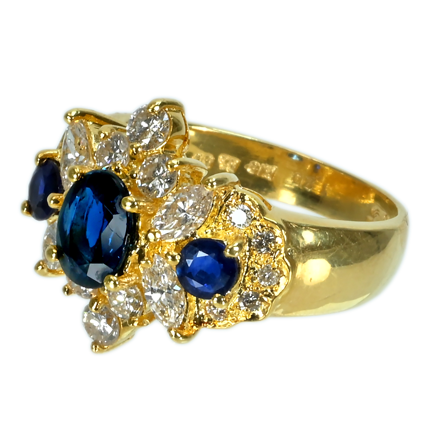 サファイアリング K18YG S0.89ct S0.30ct D1.20ct - 画像 (3)