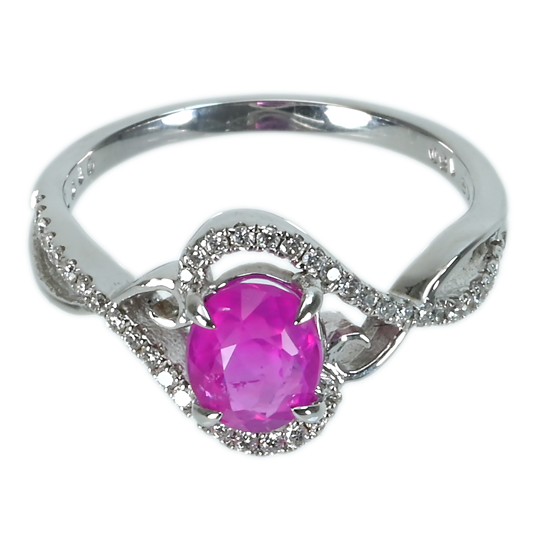 ピンクサファイアリング K18WG S-PK1.50ct D0.19ct - 画像 (2)