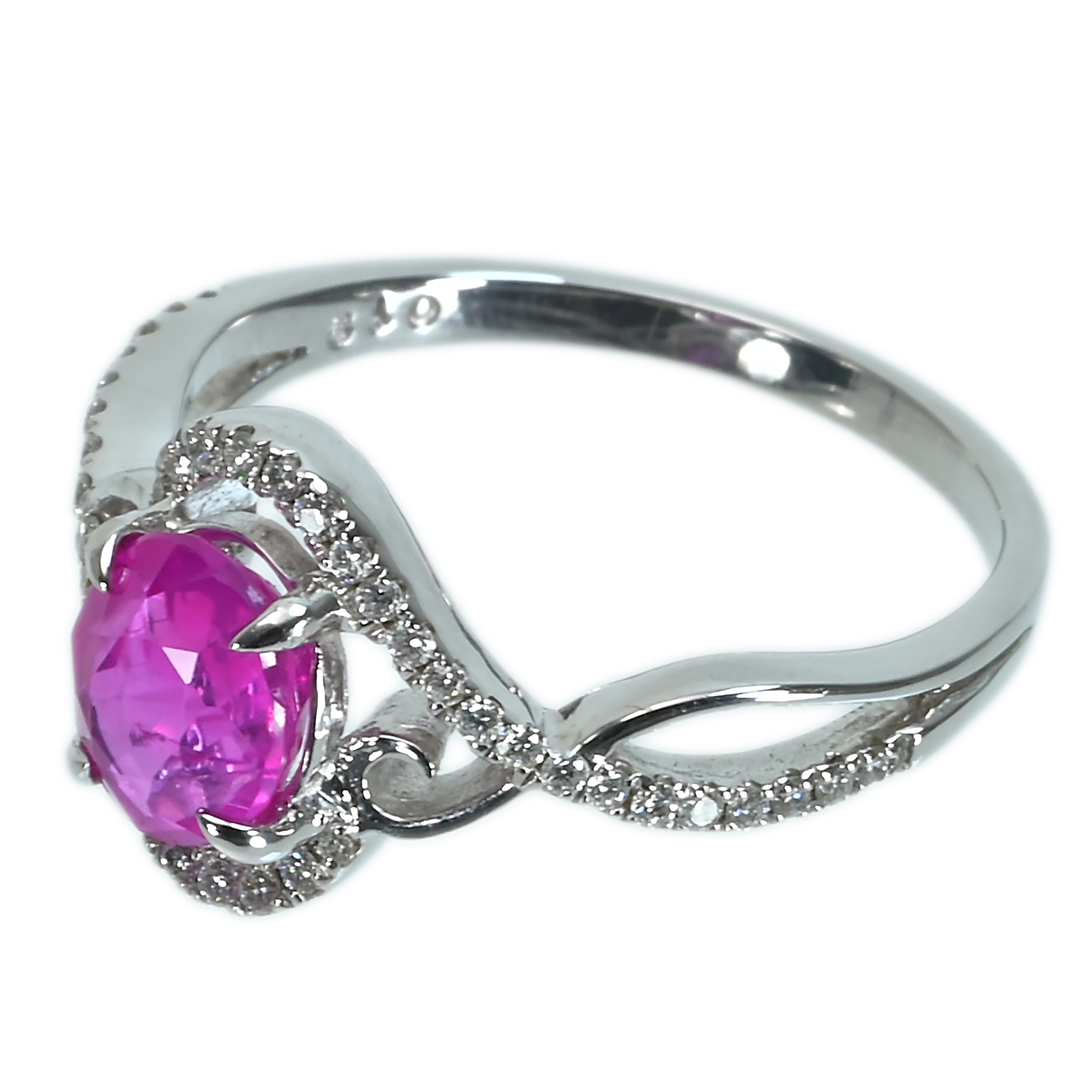 ピンクサファイアリング K18WG S-PK1.50ct D0.19ct - 画像 (3)