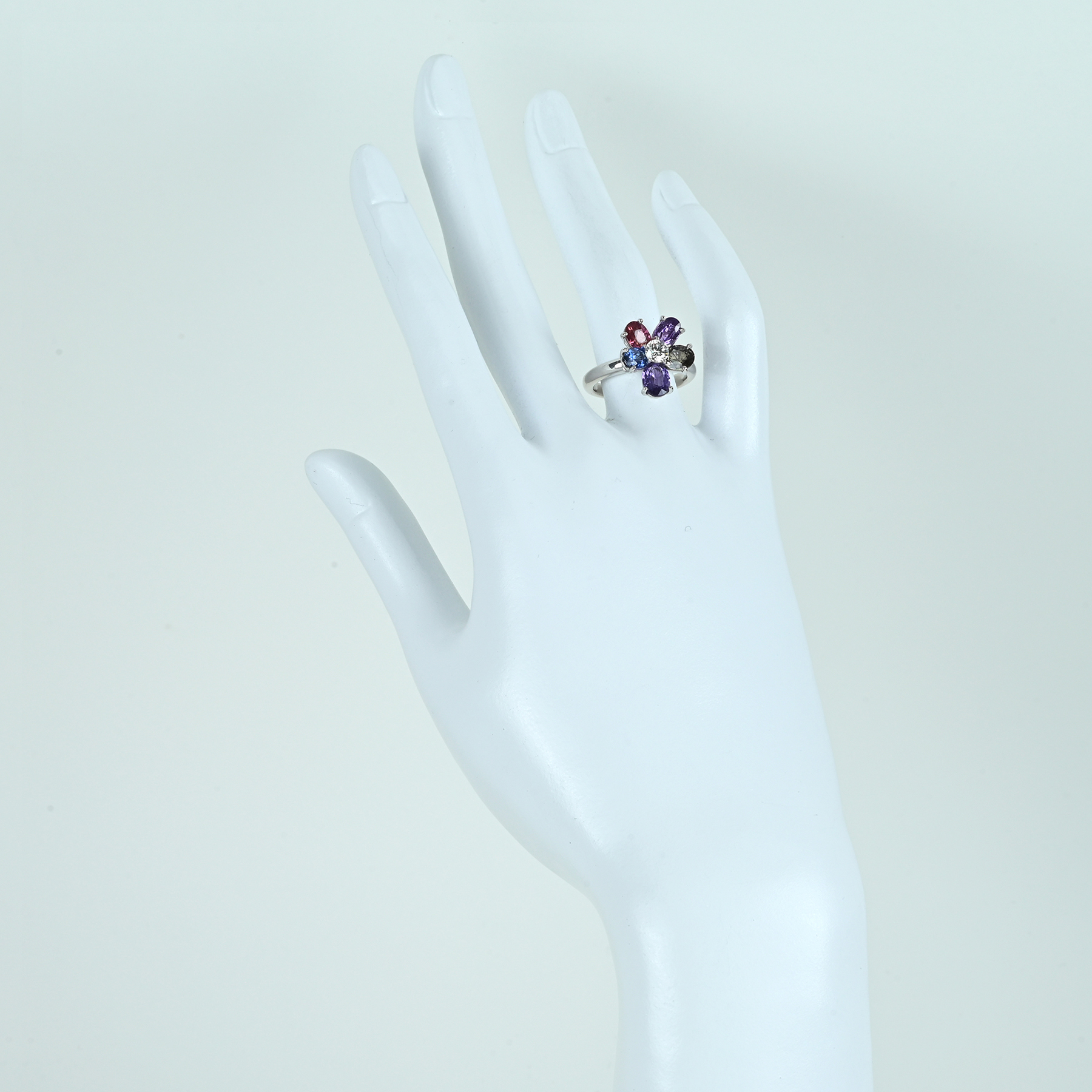 カラーサファイアリング K18WG CS3.79ct D0.304ct - 画像 (6)