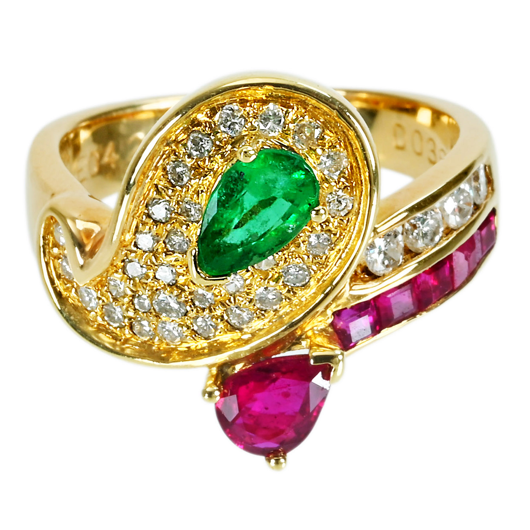 エメラルド&ルビーリング K18YG E0.45ct R0.42ct - 画像 (2)