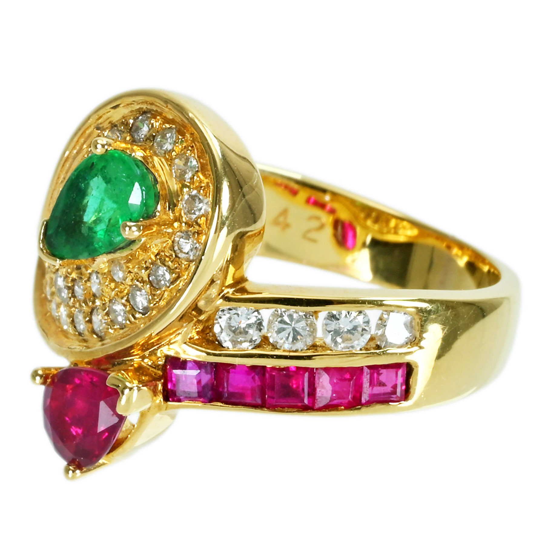 エメラルド&ルビーリング K18YG E0.45ct R0.42ct - 画像 (3)