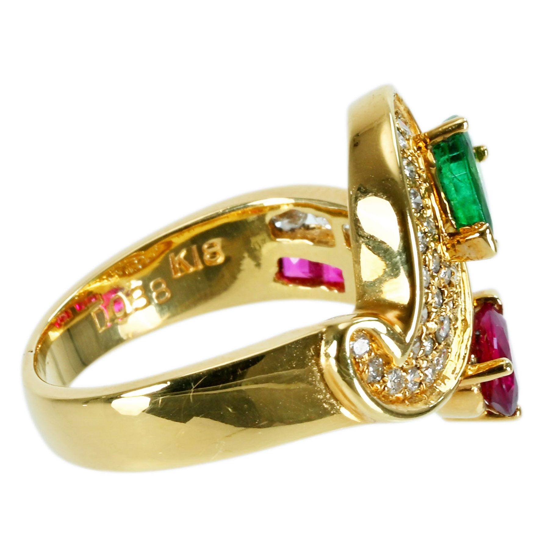 エメラルド&ルビーリング K18YG E0.45ct R0.42ct - 画像 (4)