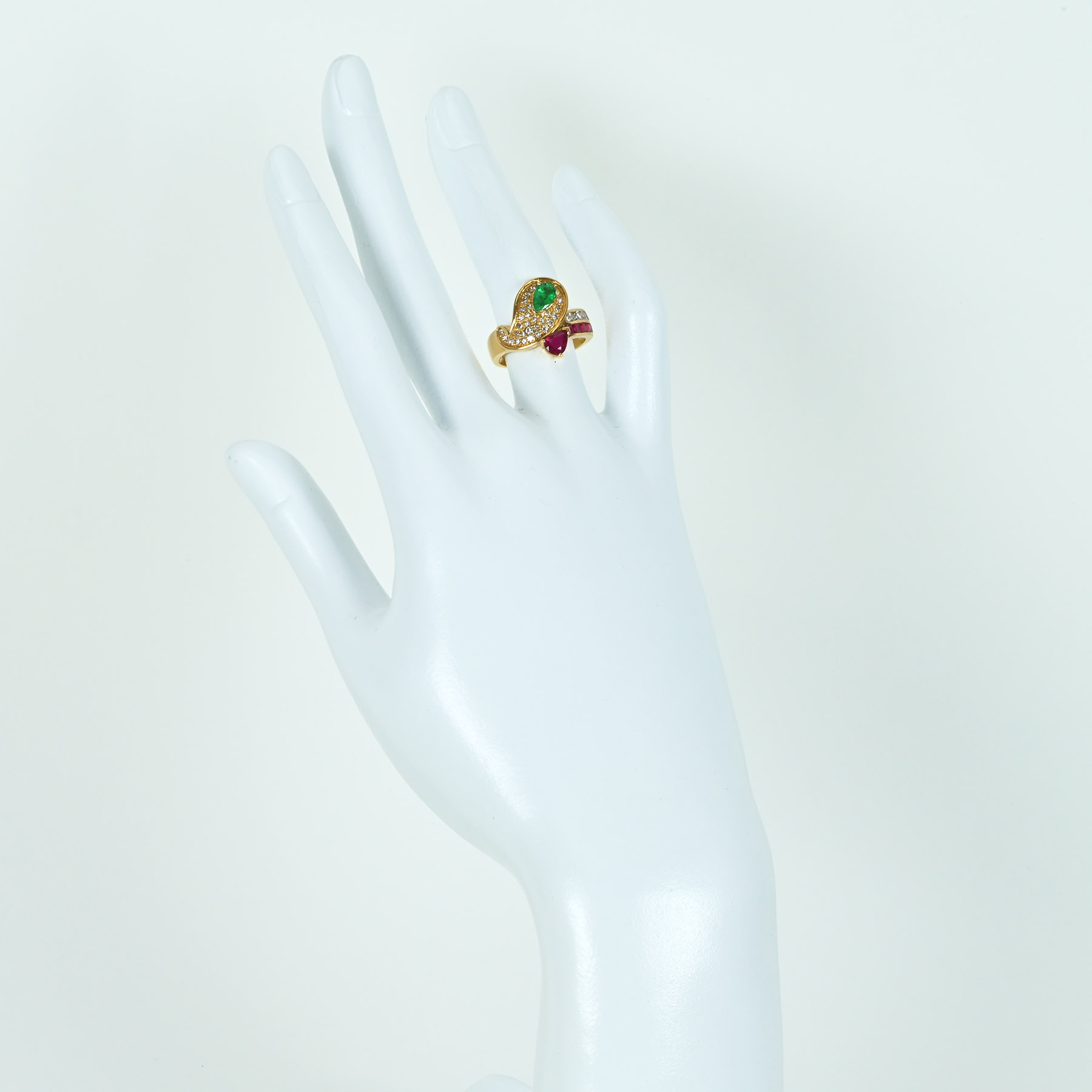 エメラルド&ルビーリング K18YG E0.45ct R0.42ct - 画像 (6)