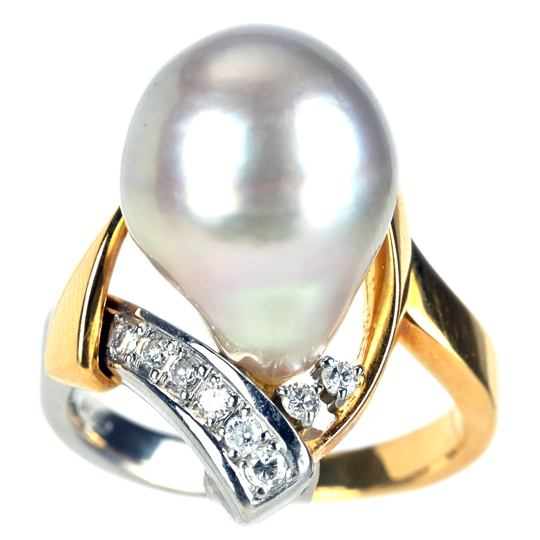 南洋バロックパールリング K18YG/PT900 12.1mm D0.16ct - 画像 (2)