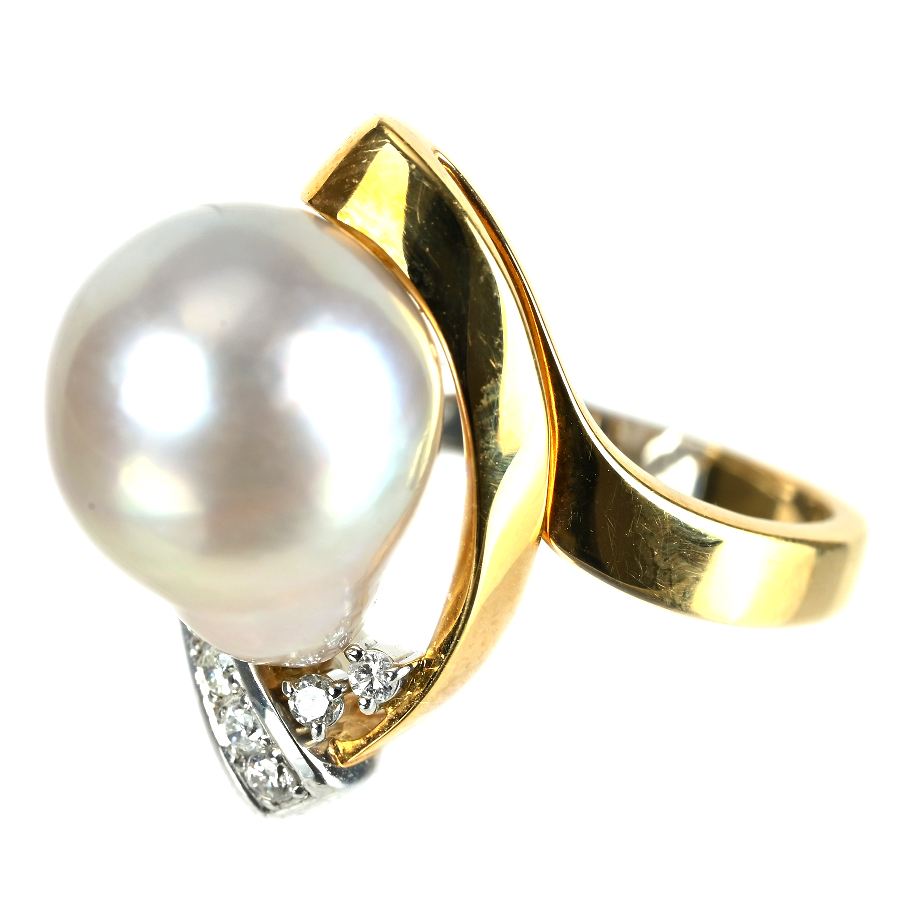 南洋バロックパールリング K18YG/PT900 12.1mm D0.16ct - 画像 (3)