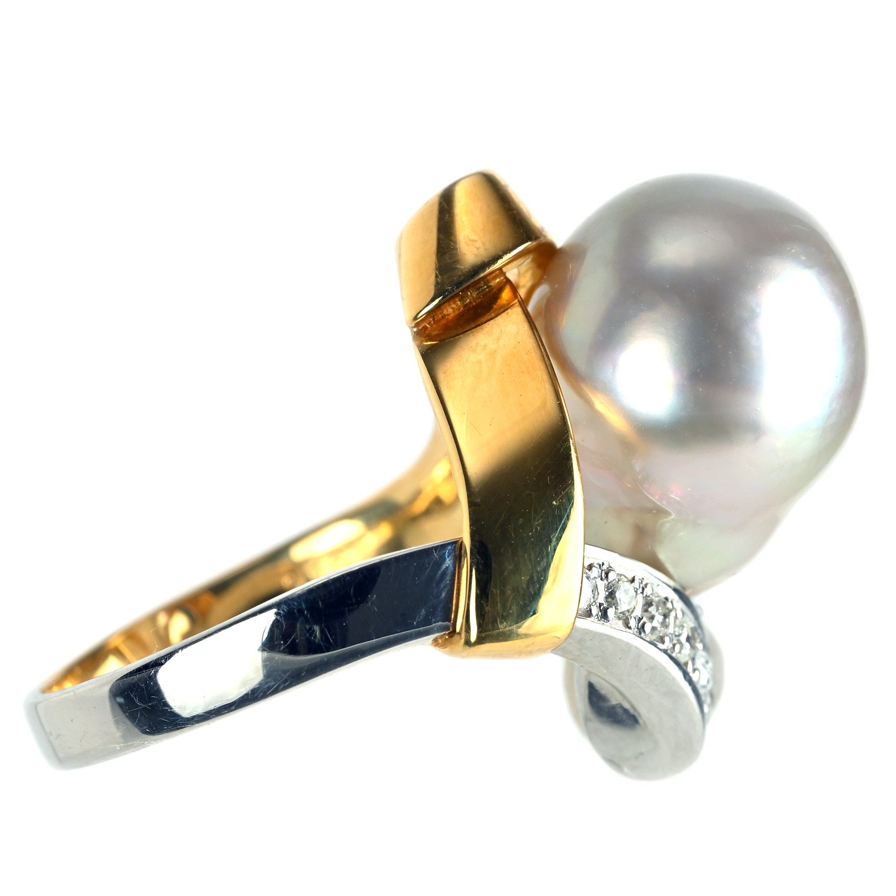 南洋バロックパールリング K18YG/PT900 12.1mm D0.16ct - 画像 (4)