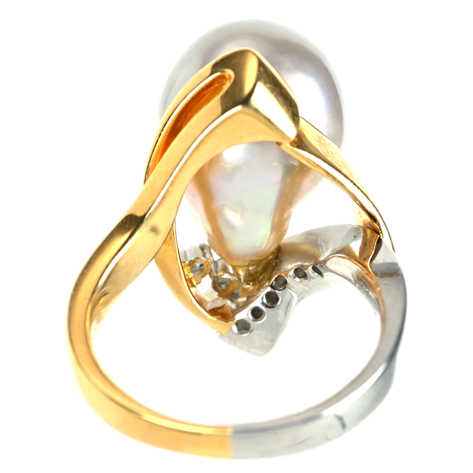 南洋バロックパールリング K18YG/PT900 12.1mm D0.16ct - 画像 (5)