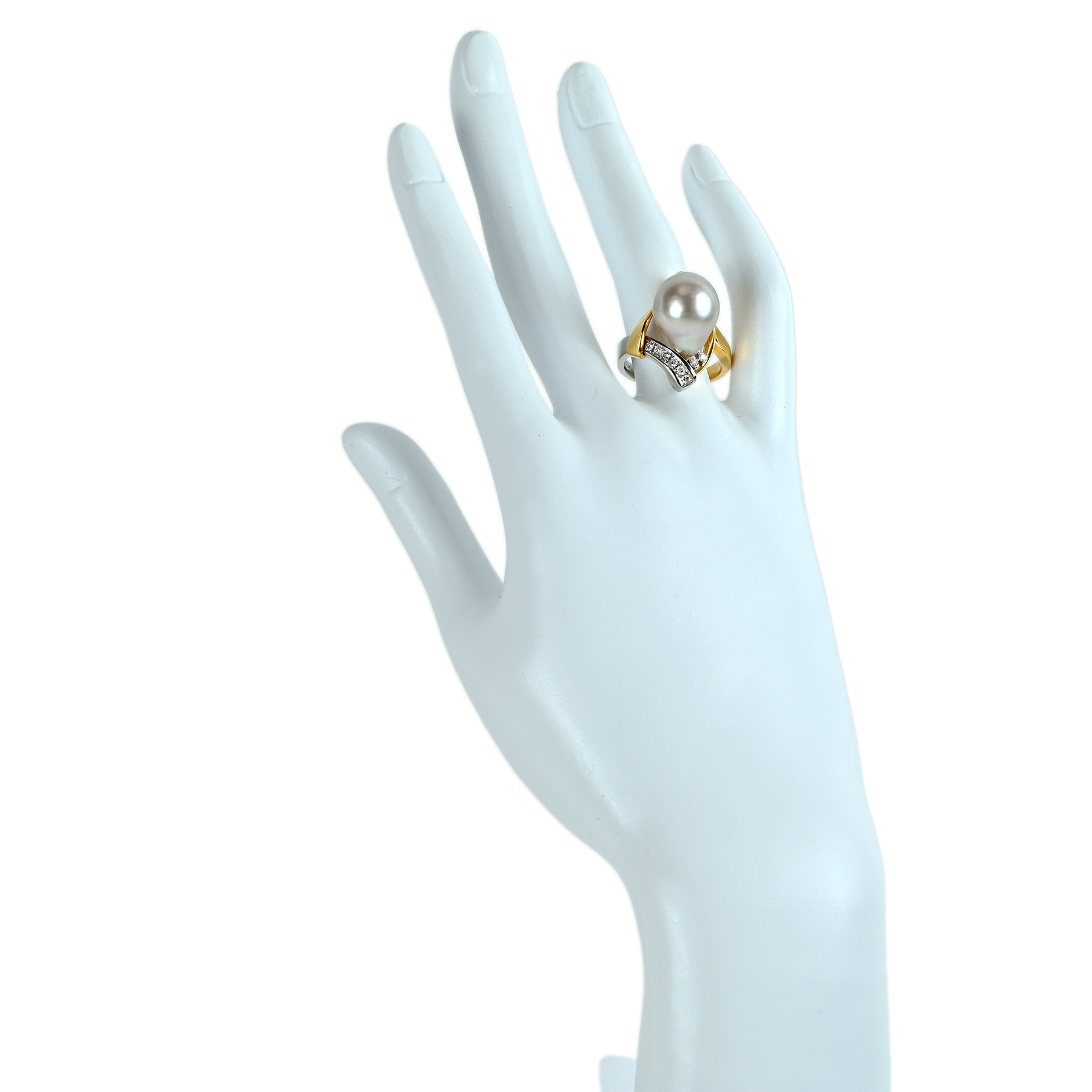 南洋バロックパールリング K18YG/PT900 12.1mm D0.16ct - 画像 (6)