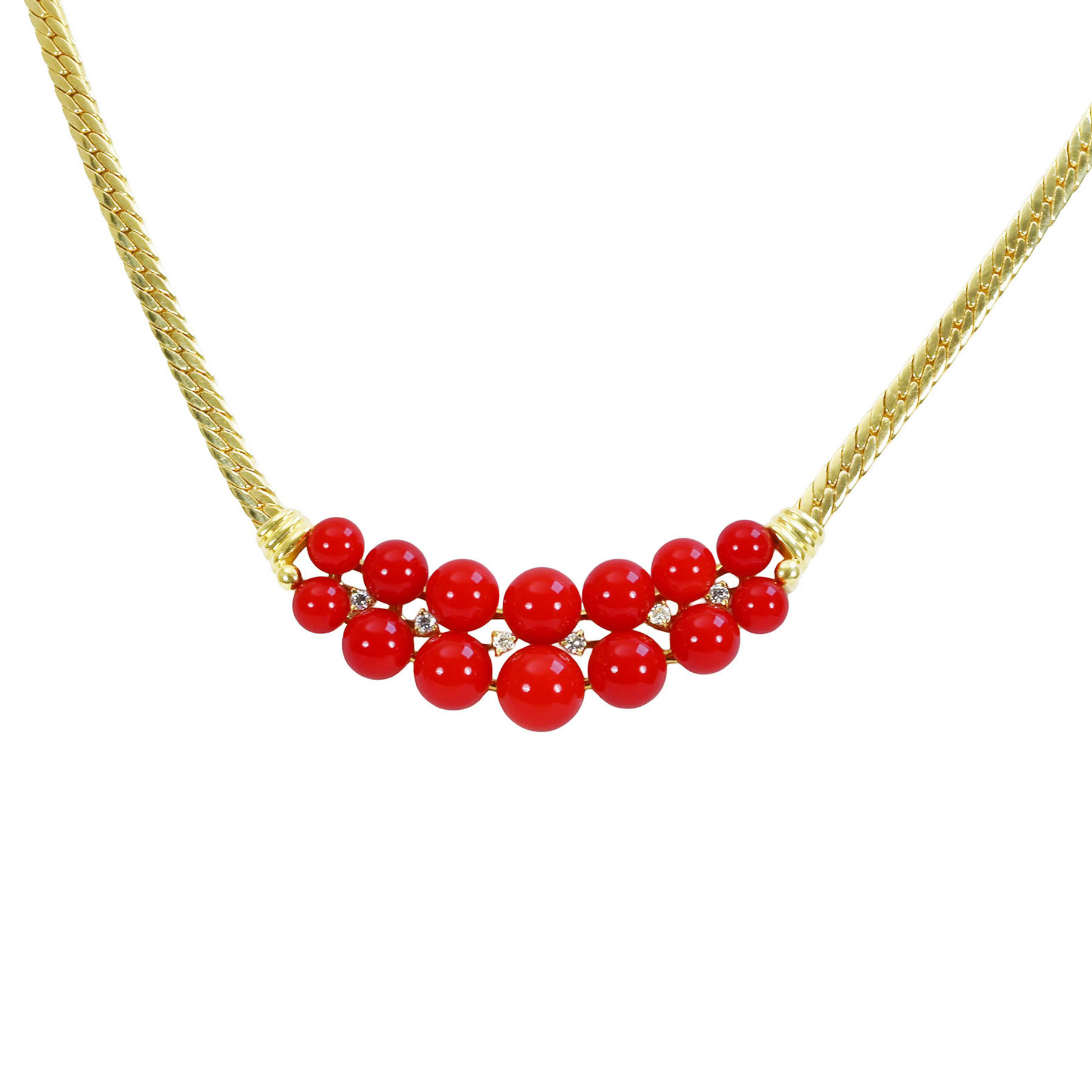 珊瑚ネックレス K18YG C4.5mm-7.5mm D0.12ct - 画像 (2)