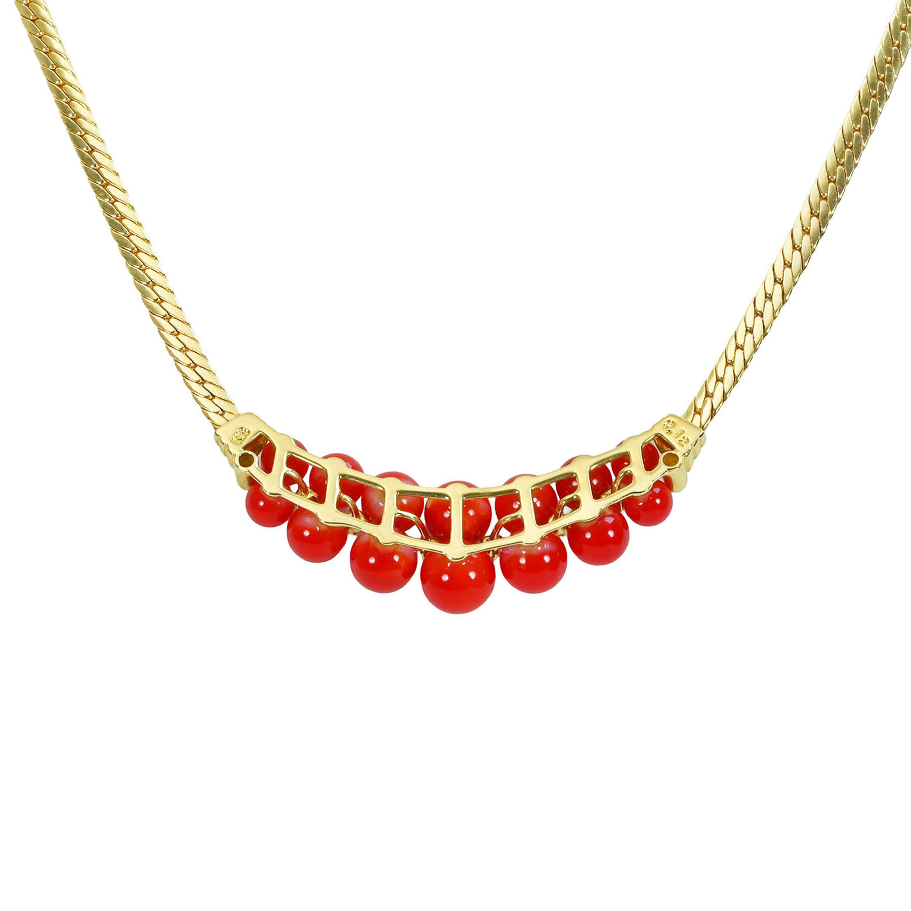 珊瑚ネックレス K18YG C4.5mm-7.5mm D0.12ct - 画像 (3)