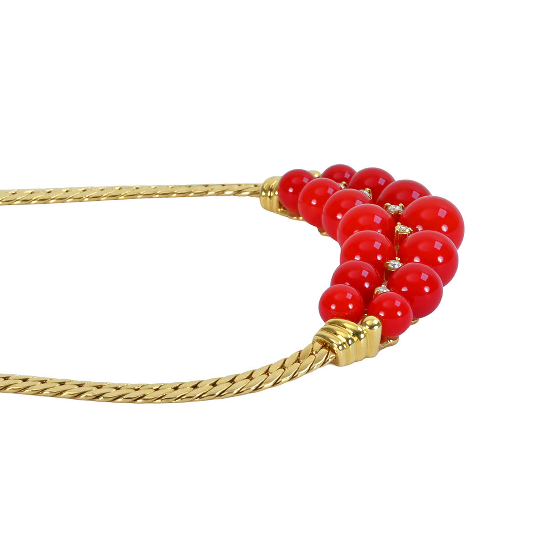 珊瑚ネックレス K18YG C4.5mm-7.5mm D0.12ct - 画像 (4)