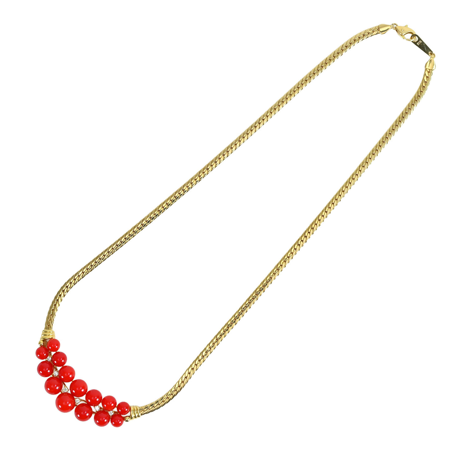 珊瑚ネックレス K18YG C4.5mm-7.5mm D0.12ct - 画像 (6)