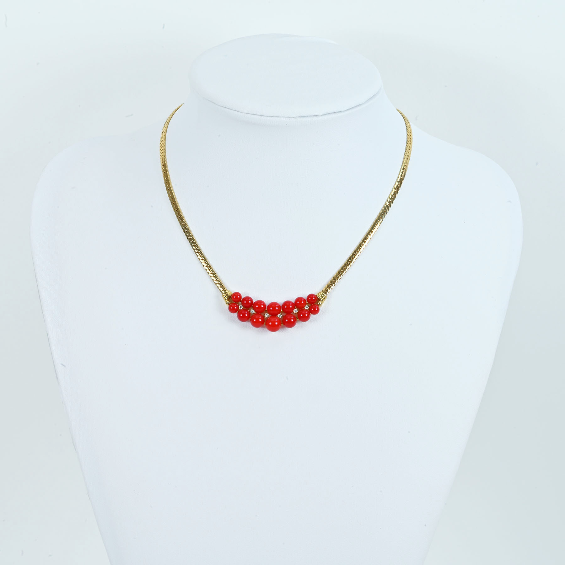 珊瑚ネックレス K18YG C4.5mm-7.5mm D0.12ct - 画像 (7)