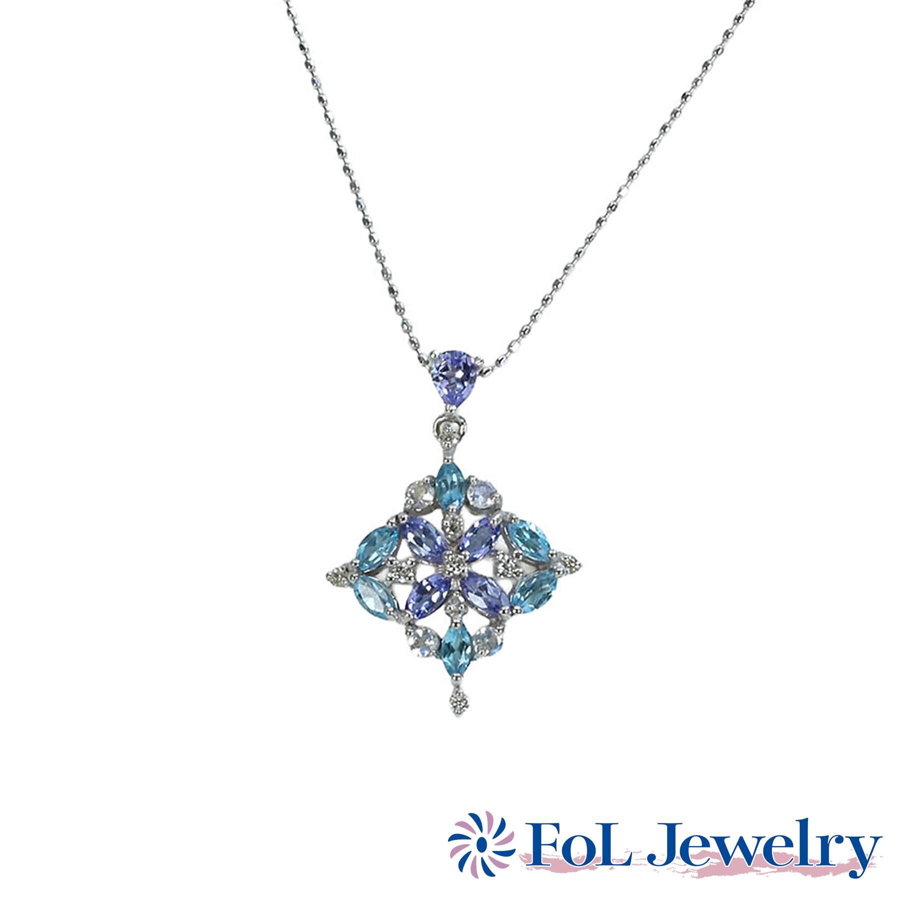 マルチカラーストーンペンダント K18WG D0.08ct