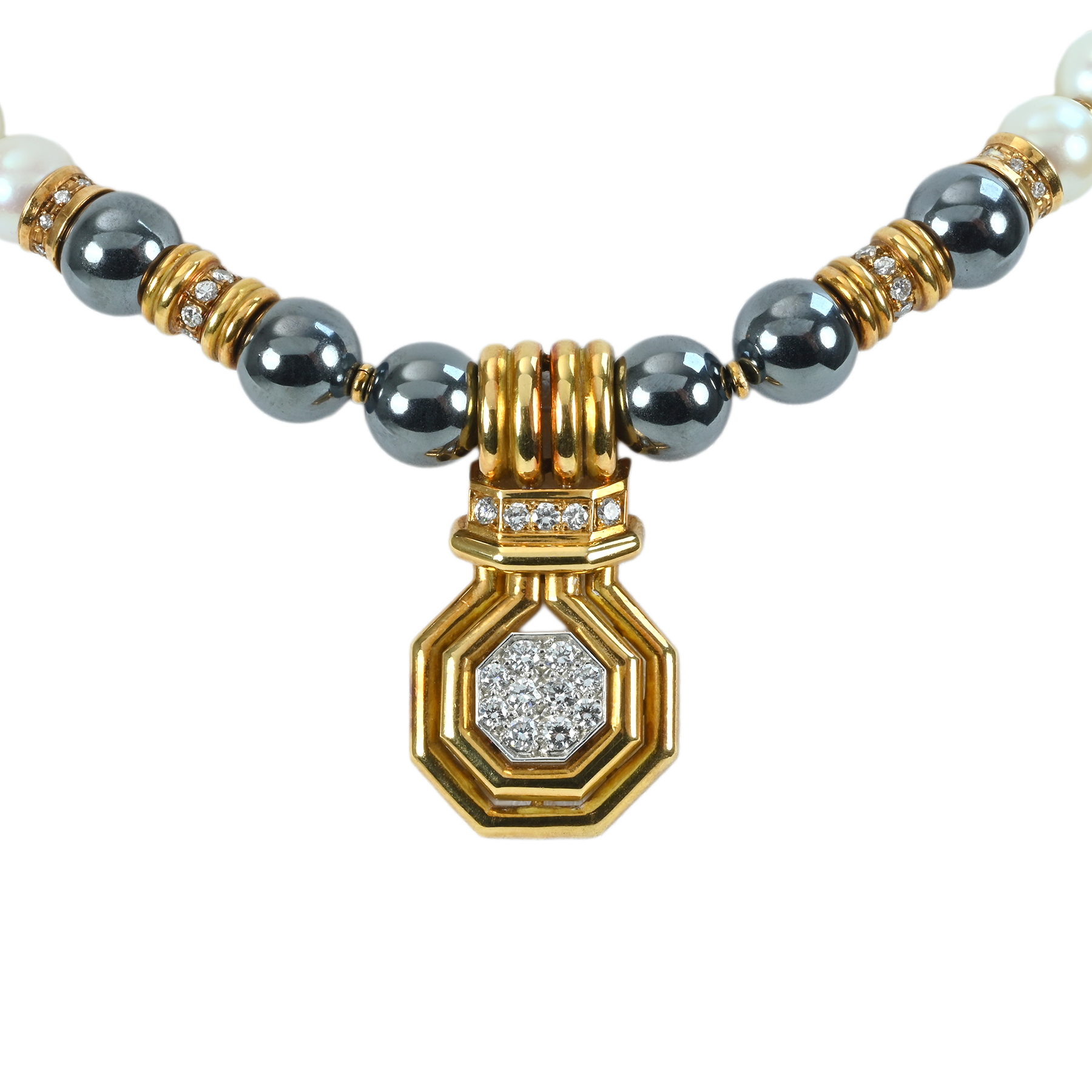 ダイヤモンド&パールペンダント "CHAUMET" K18YG/K18WG P7.7-8.0mm 56.1g 32cm - 画像 (3)