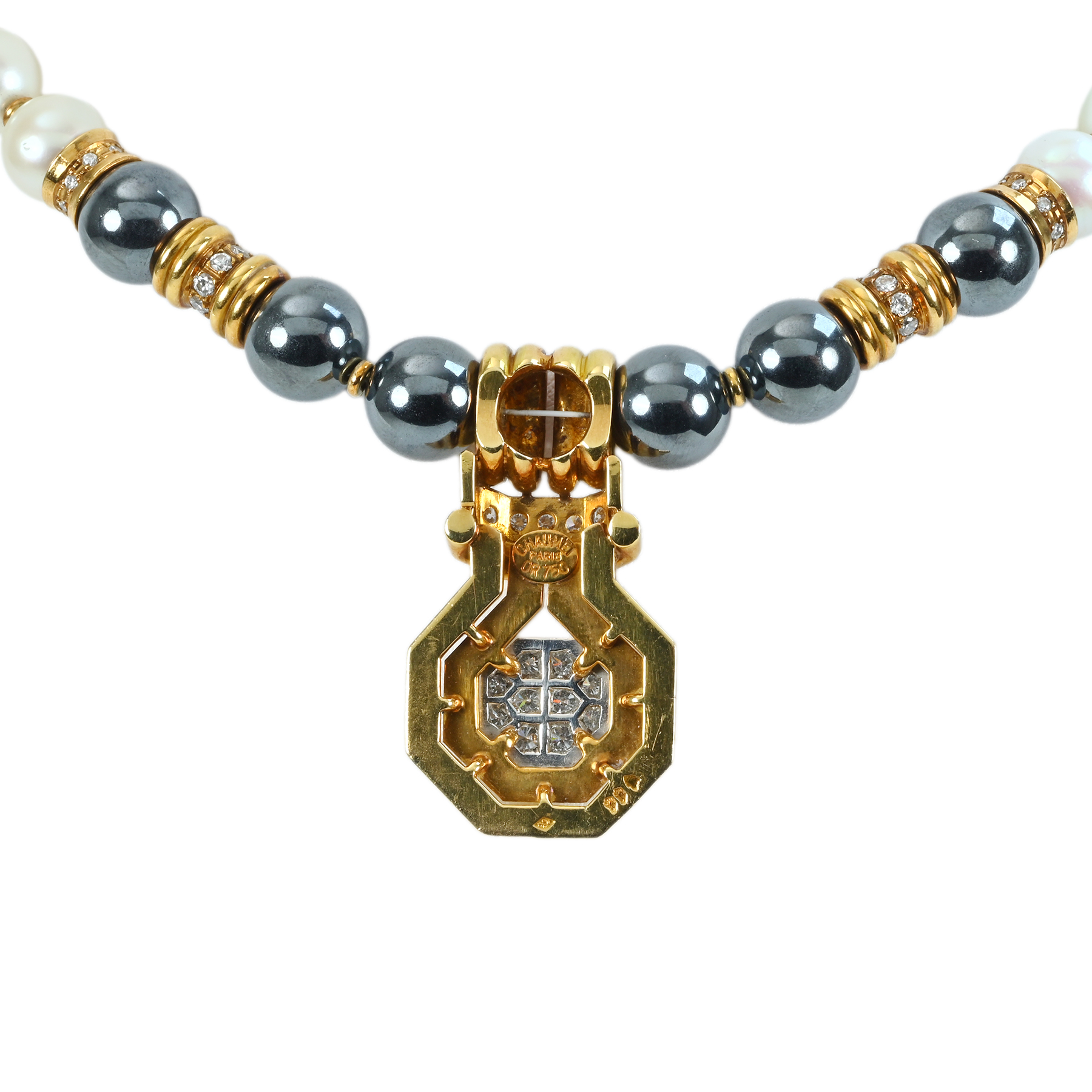 ダイヤモンド&パールペンダント "CHAUMET" K18YG/K18WG P7.7-8.0mm 56.1g 32cm - 画像 (4)