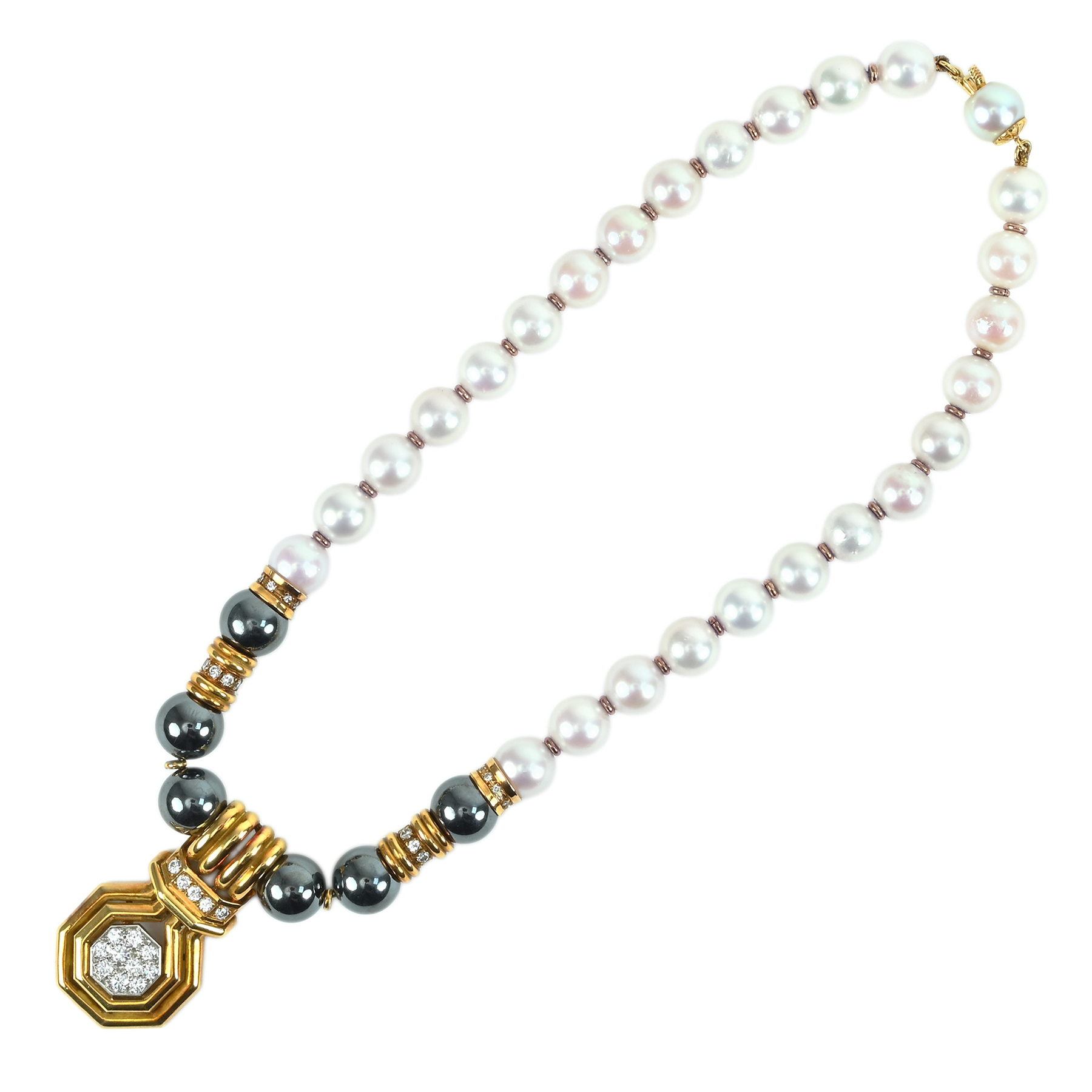 ダイヤモンド&パールペンダント "CHAUMET" K18YG/K18WG P7.7-8.0mm 56.1g 32cm - 画像 (7)