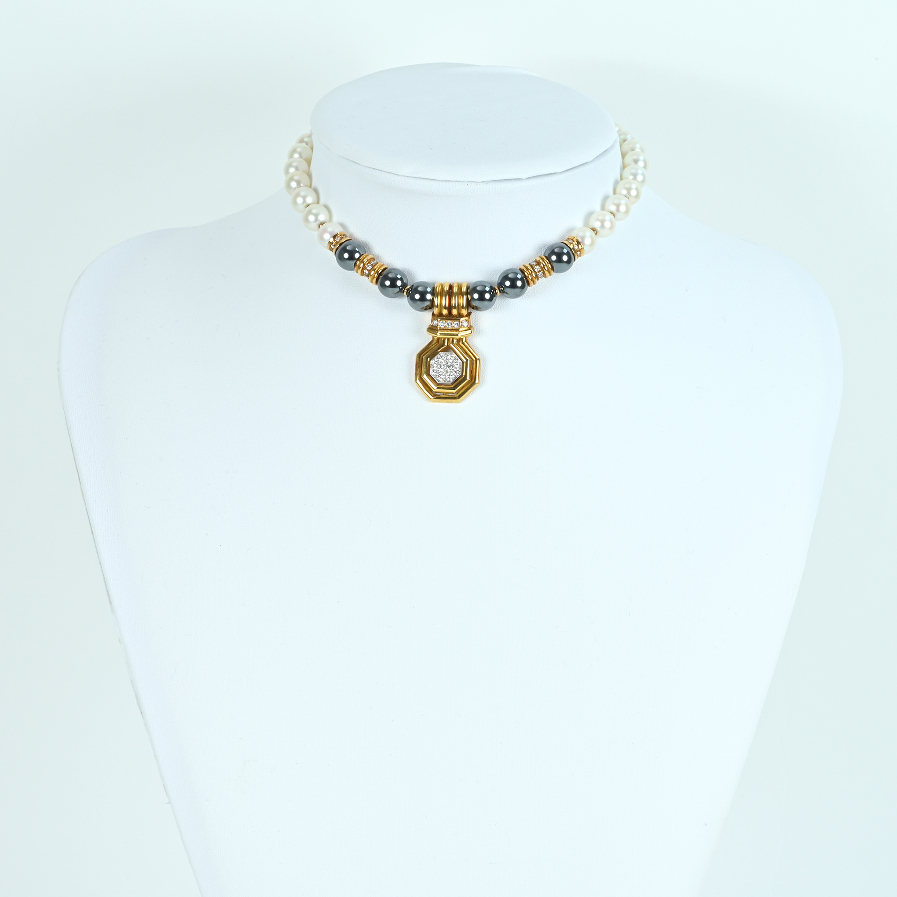 ダイヤモンド&パールペンダント "CHAUMET" K18YG/K18WG P7.7-8.0mm 56.1g 32cm - 画像 (8)