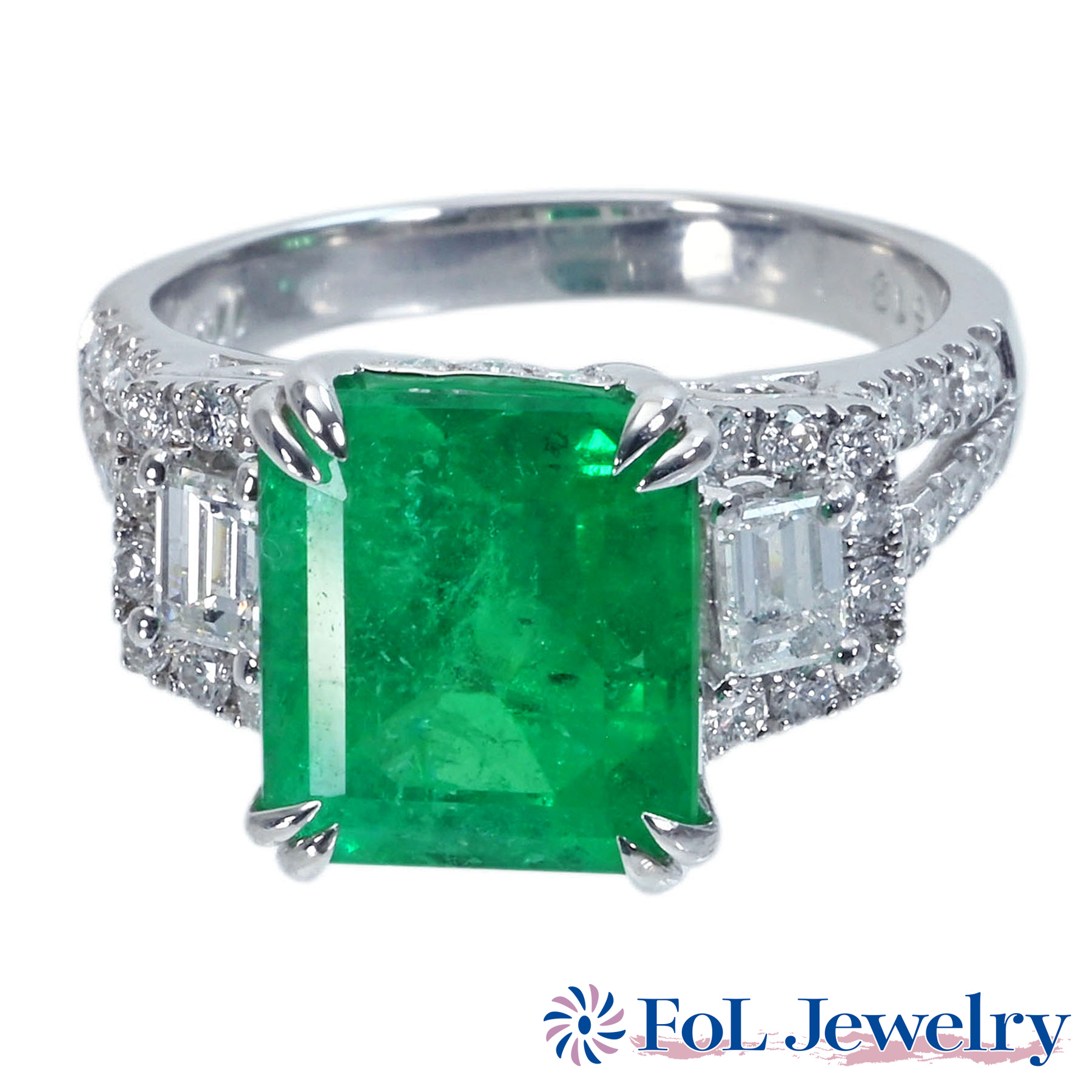 コロンビア産エメラルドリング K18WG E5.13ct D1.10ct