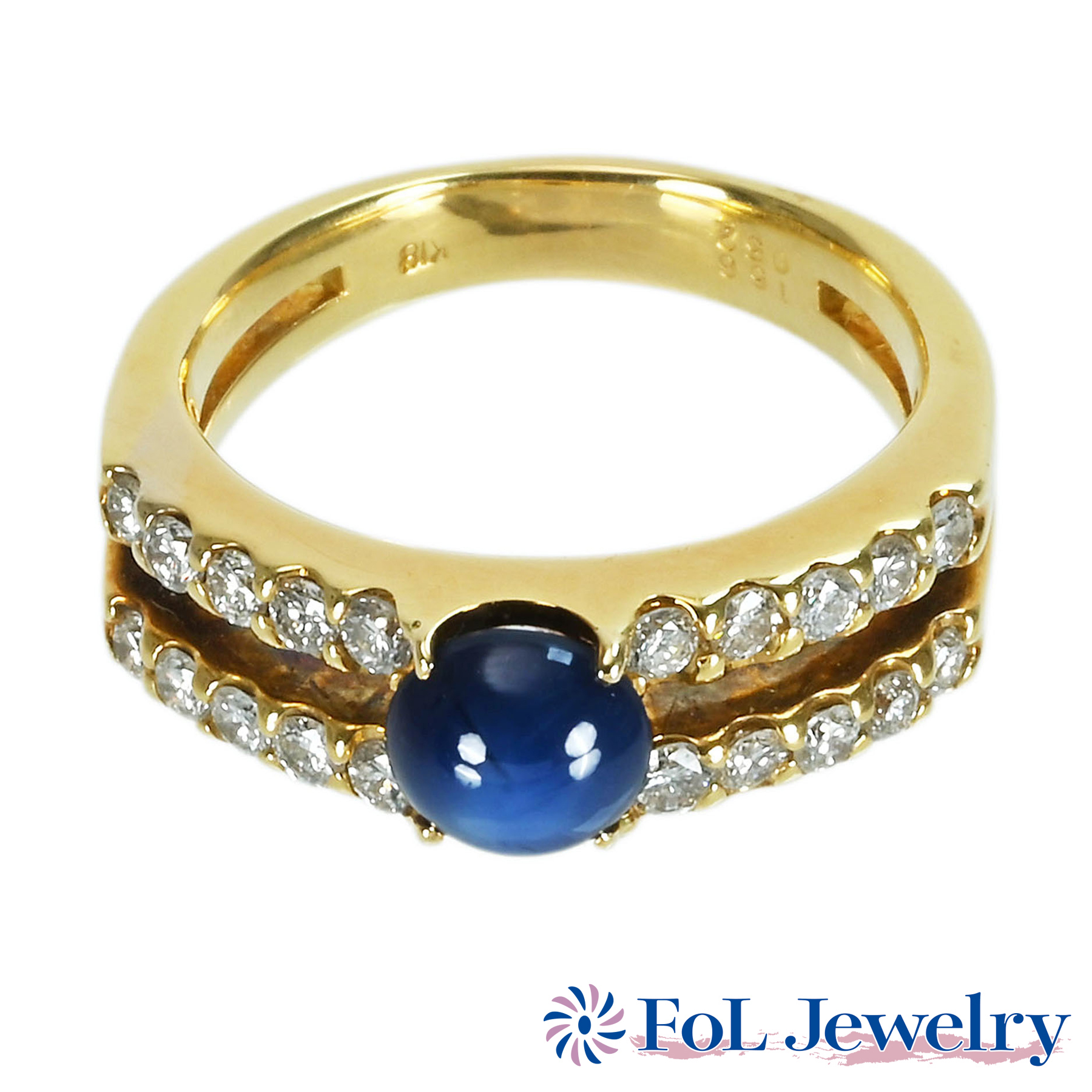 スターサファイアリング K18YG SS1.56ct D0.52ct