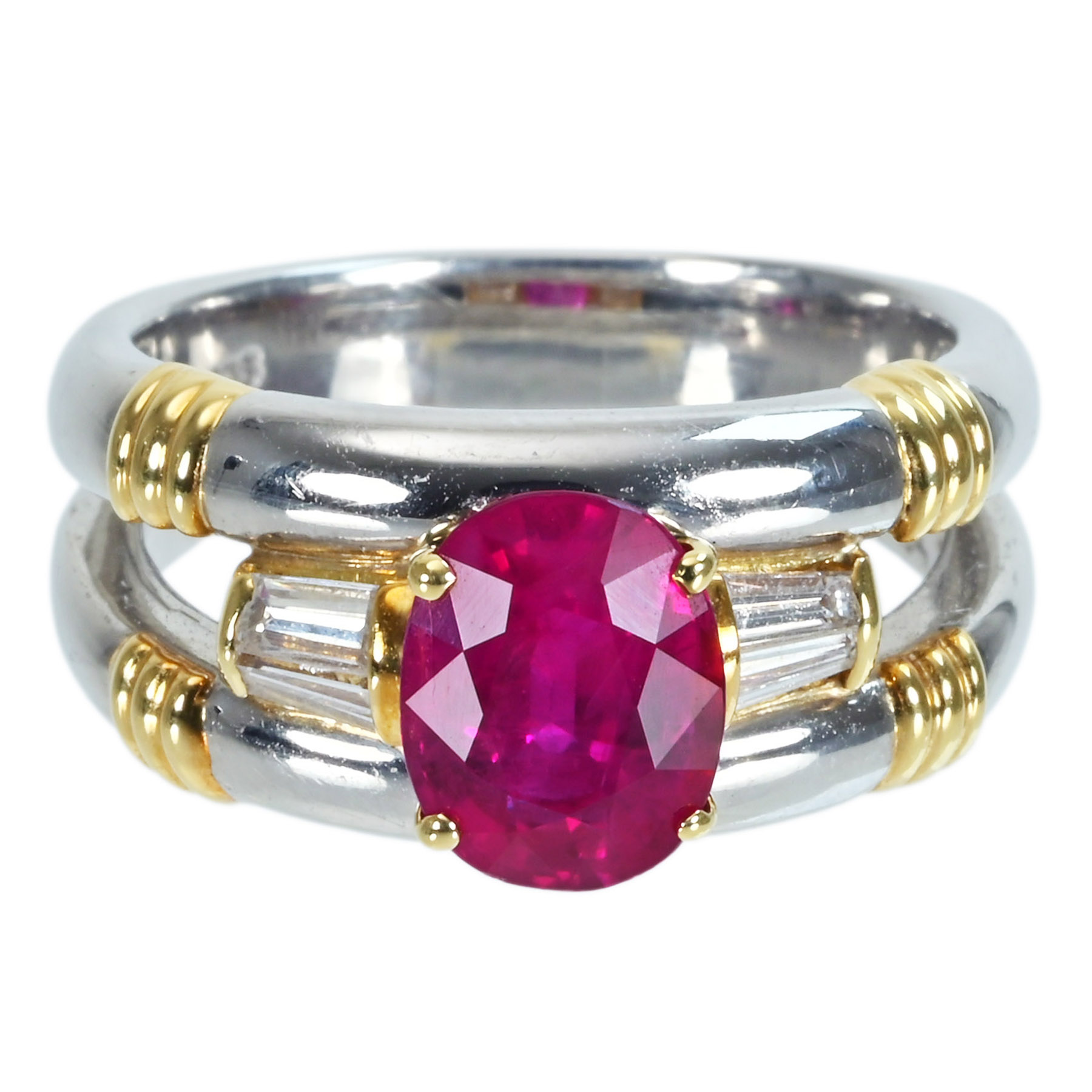 ミャンマー産ルビーリング PT900/K18YG R2.20ct D0.29ct - 画像 (2)