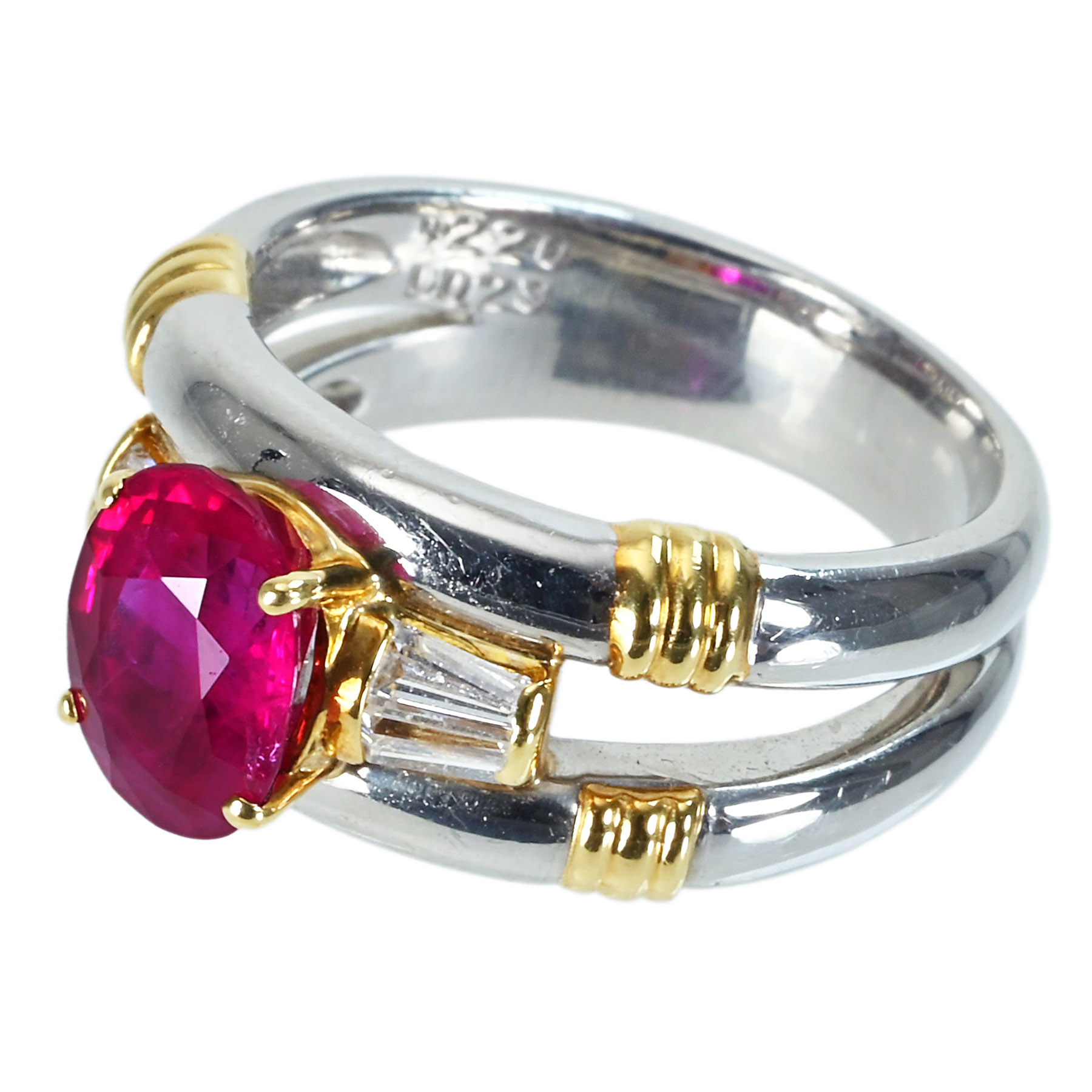 ミャンマー産ルビーリング PT900/K18YG R2.20ct D0.29ct - 画像 (3)