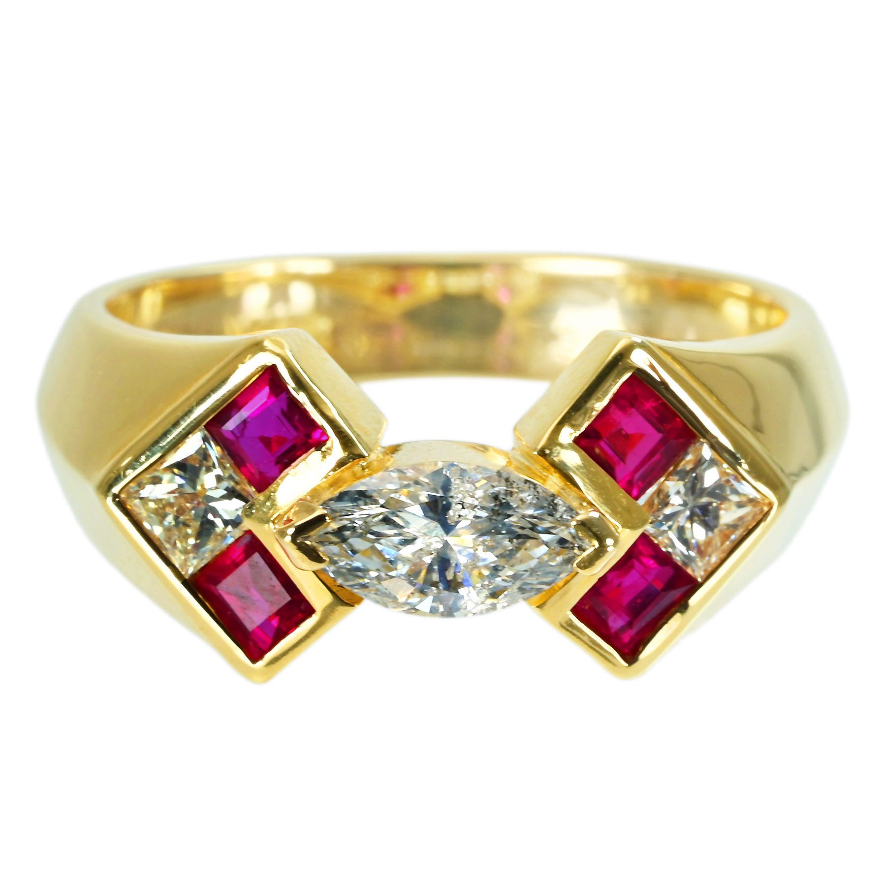 ダイヤモンド&ルビーリング K18YG D0.35ct D0.20ct R0.46ct - 画像 (2)