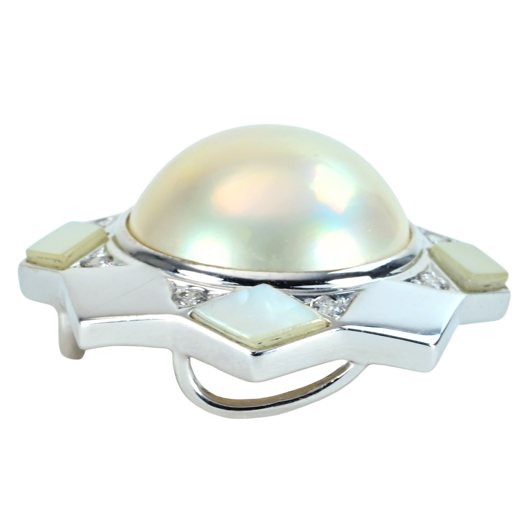 マベパールペンダントトップ "TASAKI" K18WG P13.0mm D0.10ct - 画像 (4)