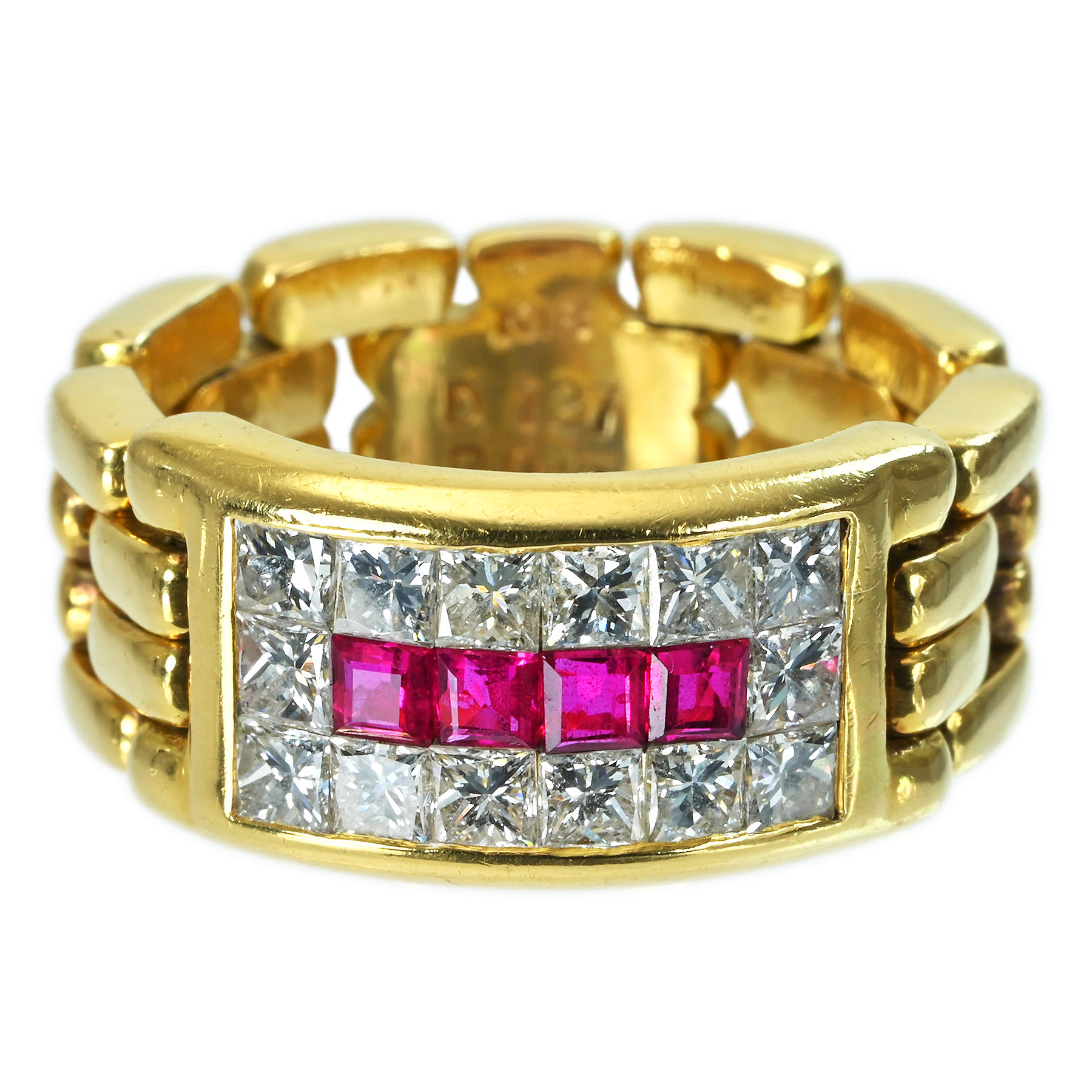 ルビー&ダイヤモンドチェーンリング K18YG R0.46ct D1.27ct - 画像 (2)