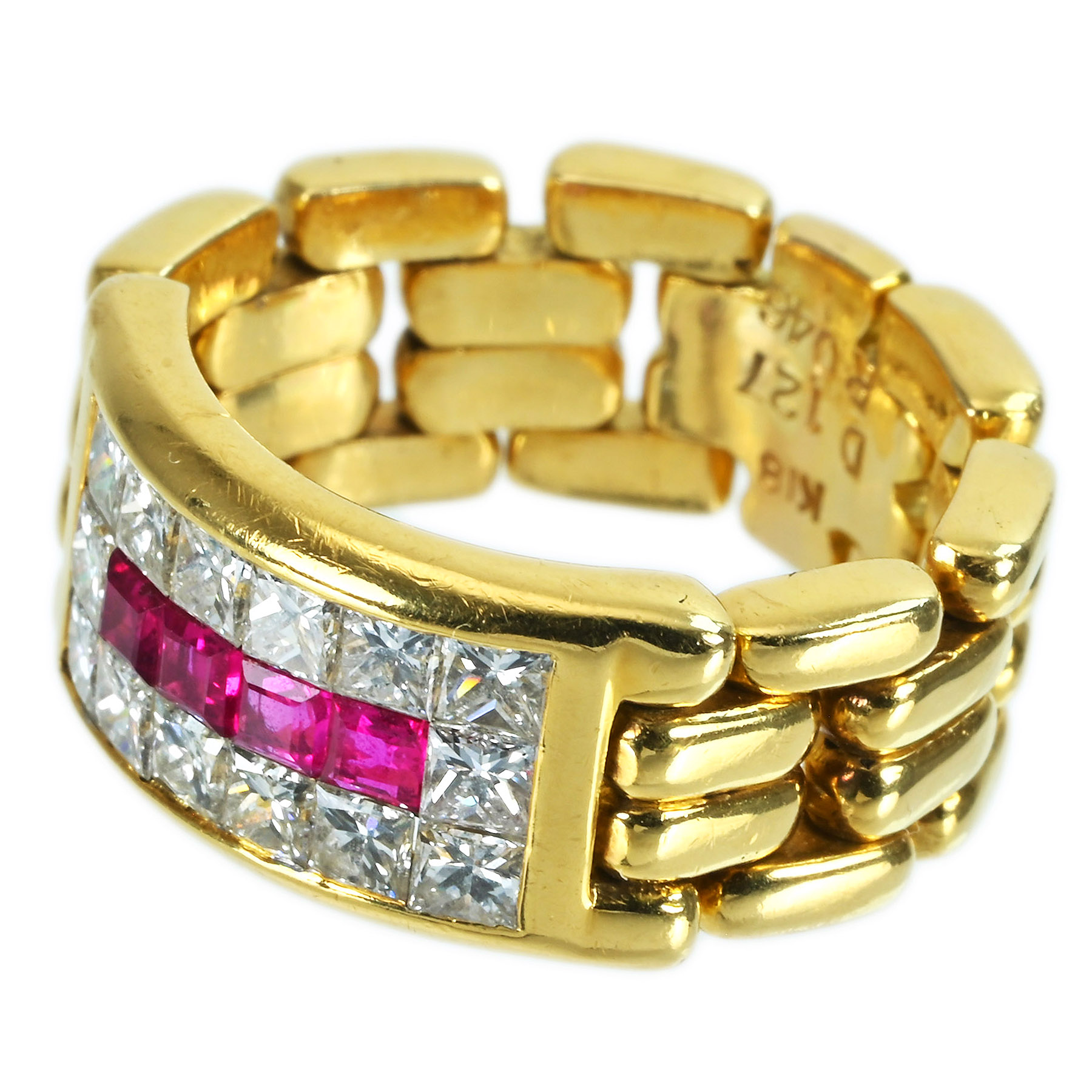 ルビー&ダイヤモンドチェーンリング K18YG R0.46ct D1.27ct - 画像 (3)