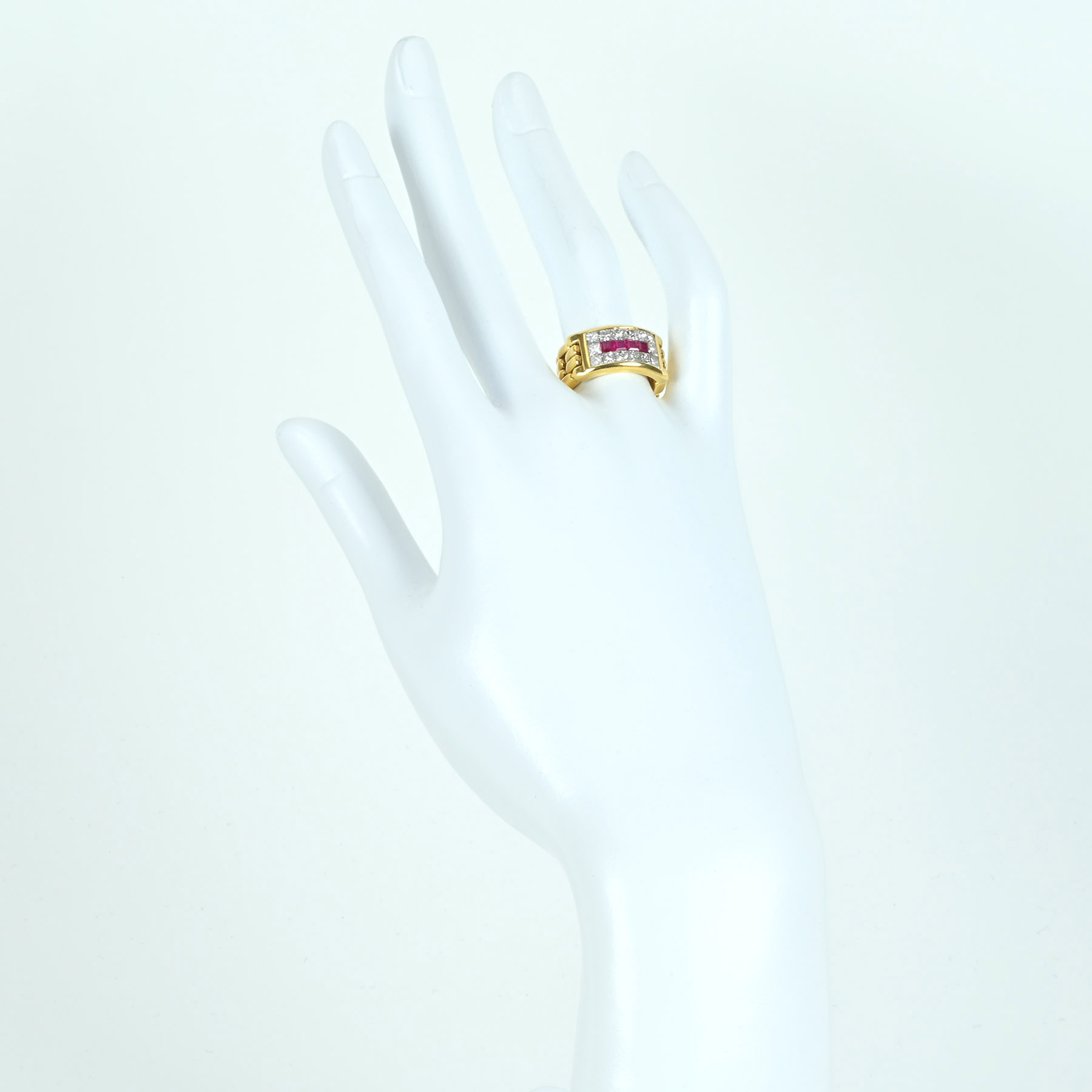 ルビー&ダイヤモンドチェーンリング K18YG R0.46ct D1.27ct - 画像 (6)