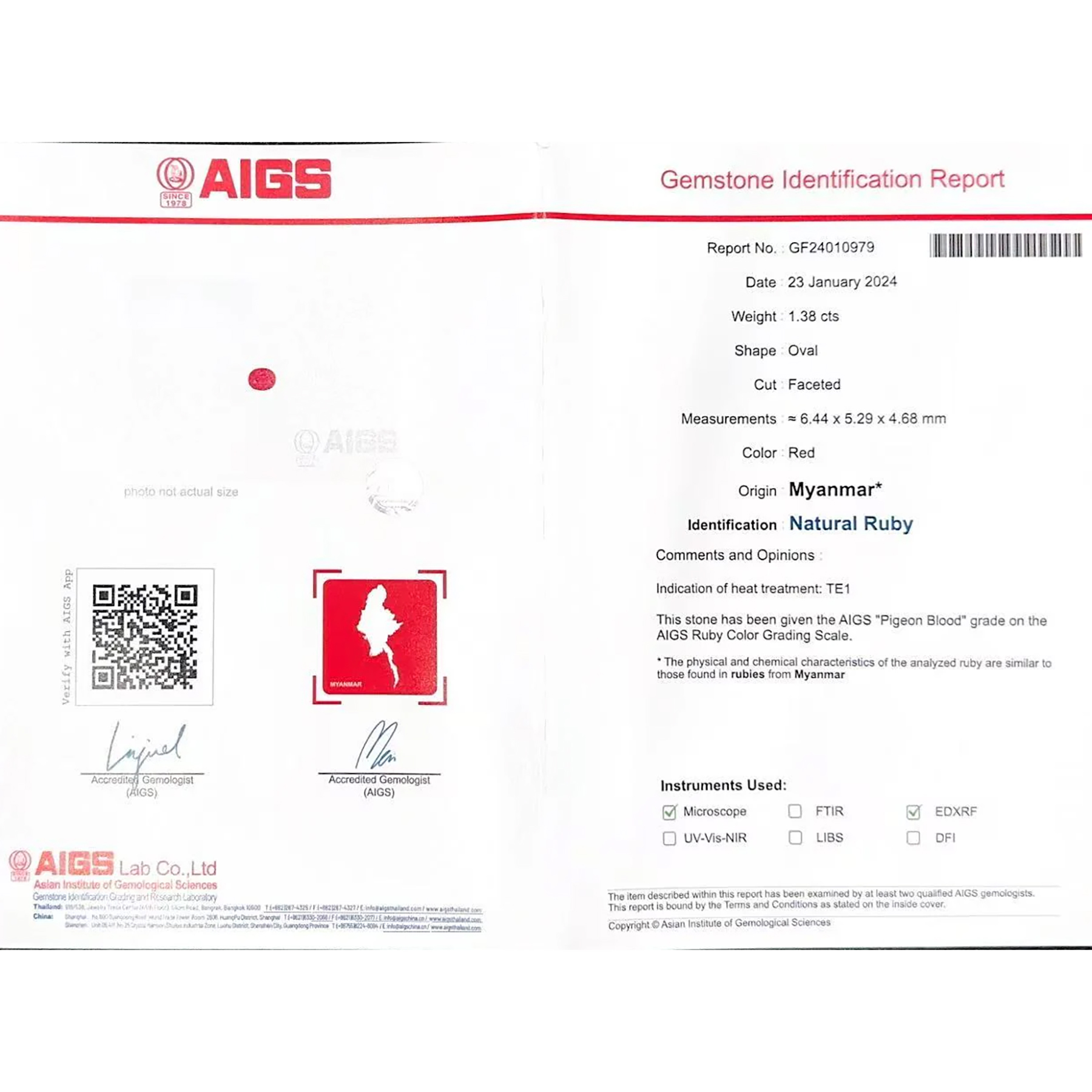 ミャンマー産ルビーリング K18WG R1.38ct D1.39ct - 画像 (7)