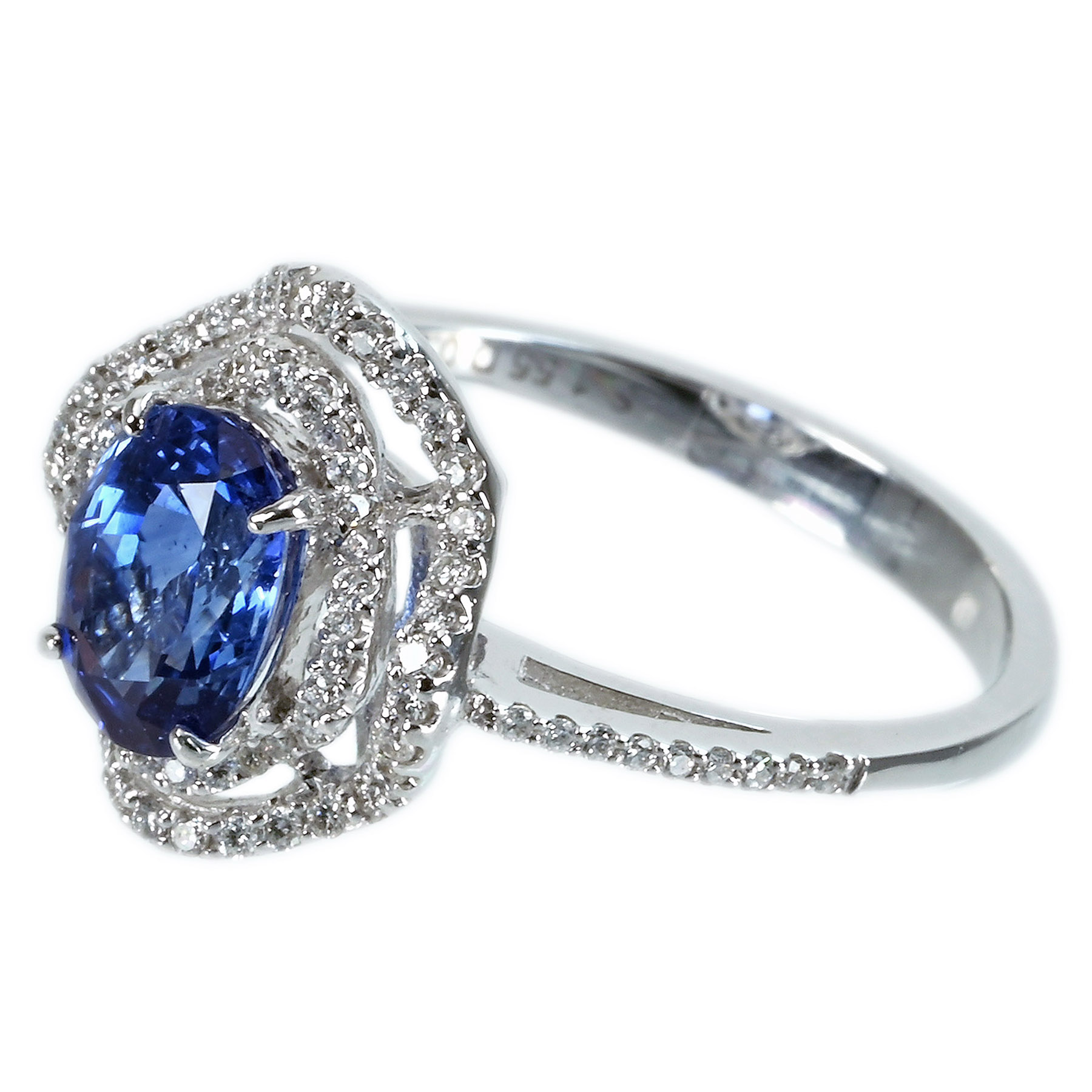 サファイアリング K18WG S1.55ct D0.28ct - 画像 (3)