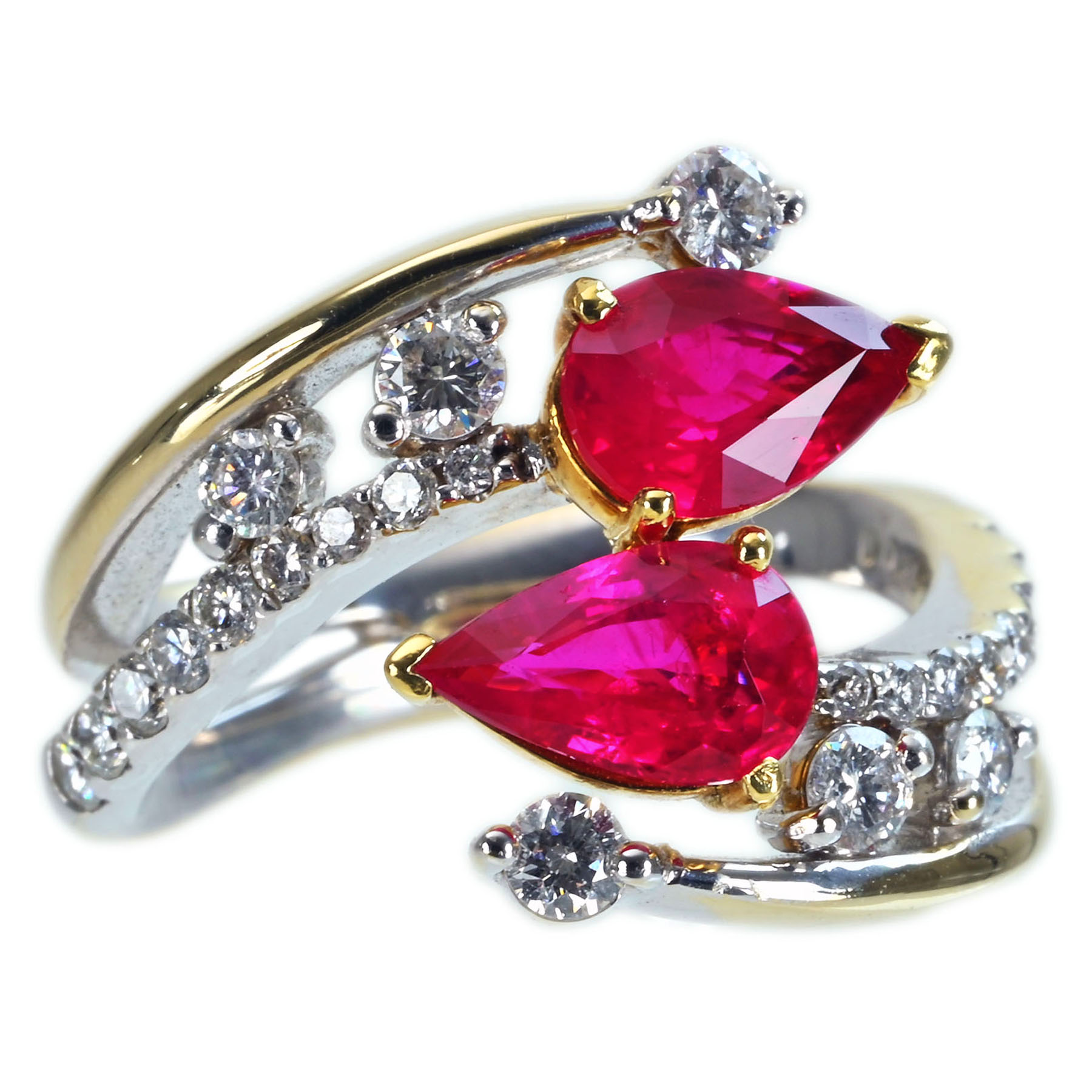 ミャンマー産ルビーリング K18YG/K18WG R1.13ct R1.03ct D0.74ct - 画像 (2)