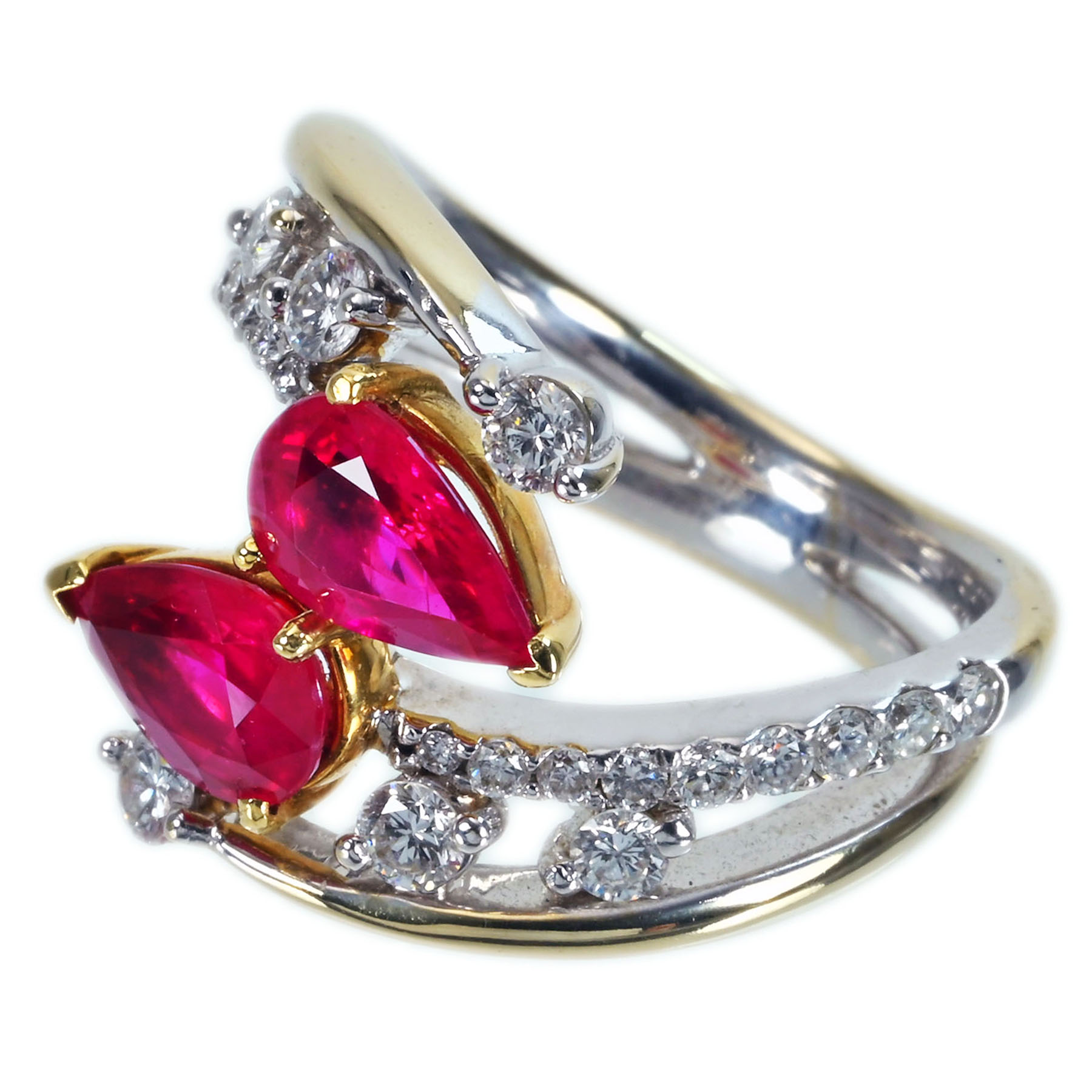 ミャンマー産ルビーリング K18YG/K18WG R1.13ct R1.03ct D0.74ct - 画像 (3)