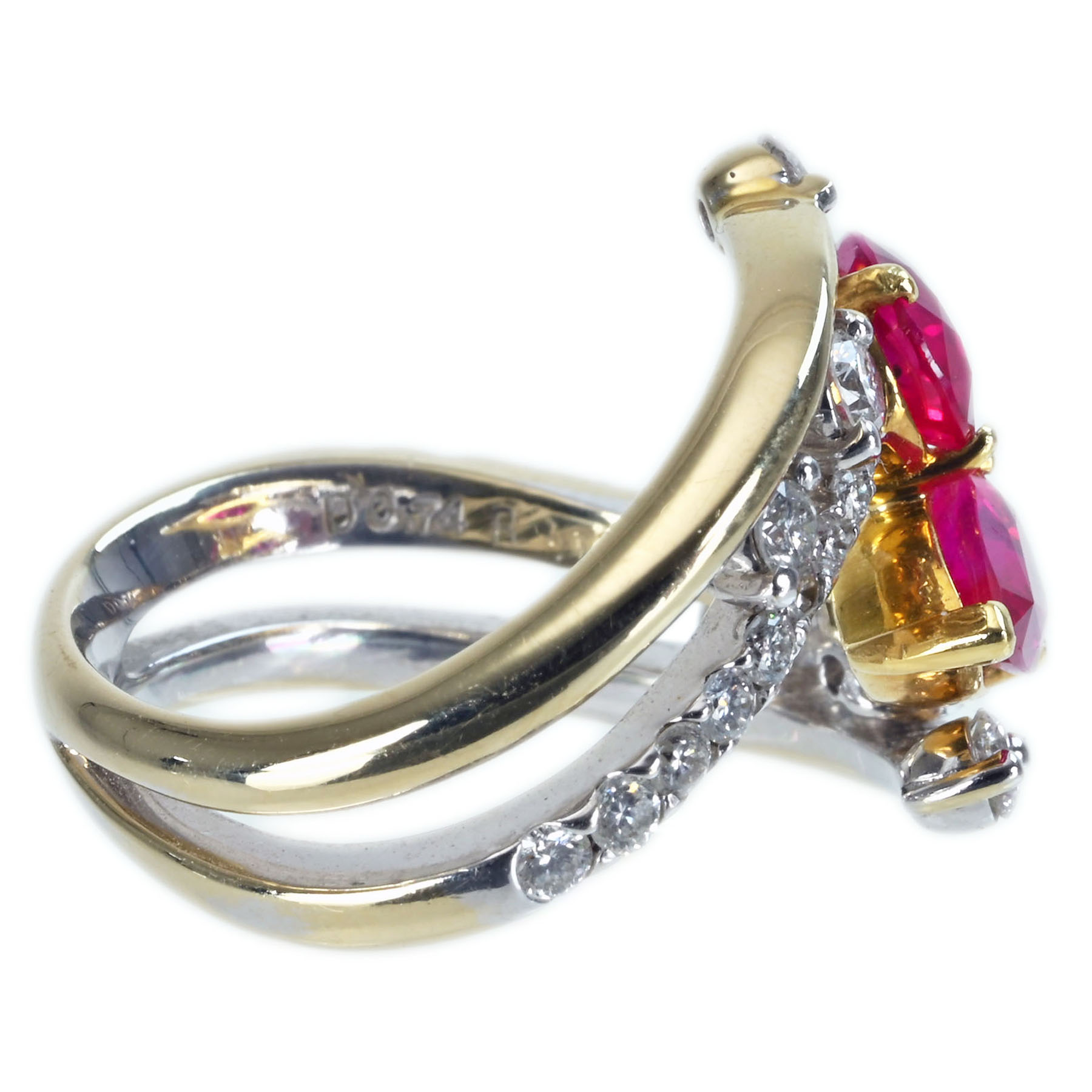 ミャンマー産ルビーリング K18YG/K18WG R1.13ct R1.03ct D0.74ct - 画像 (4)