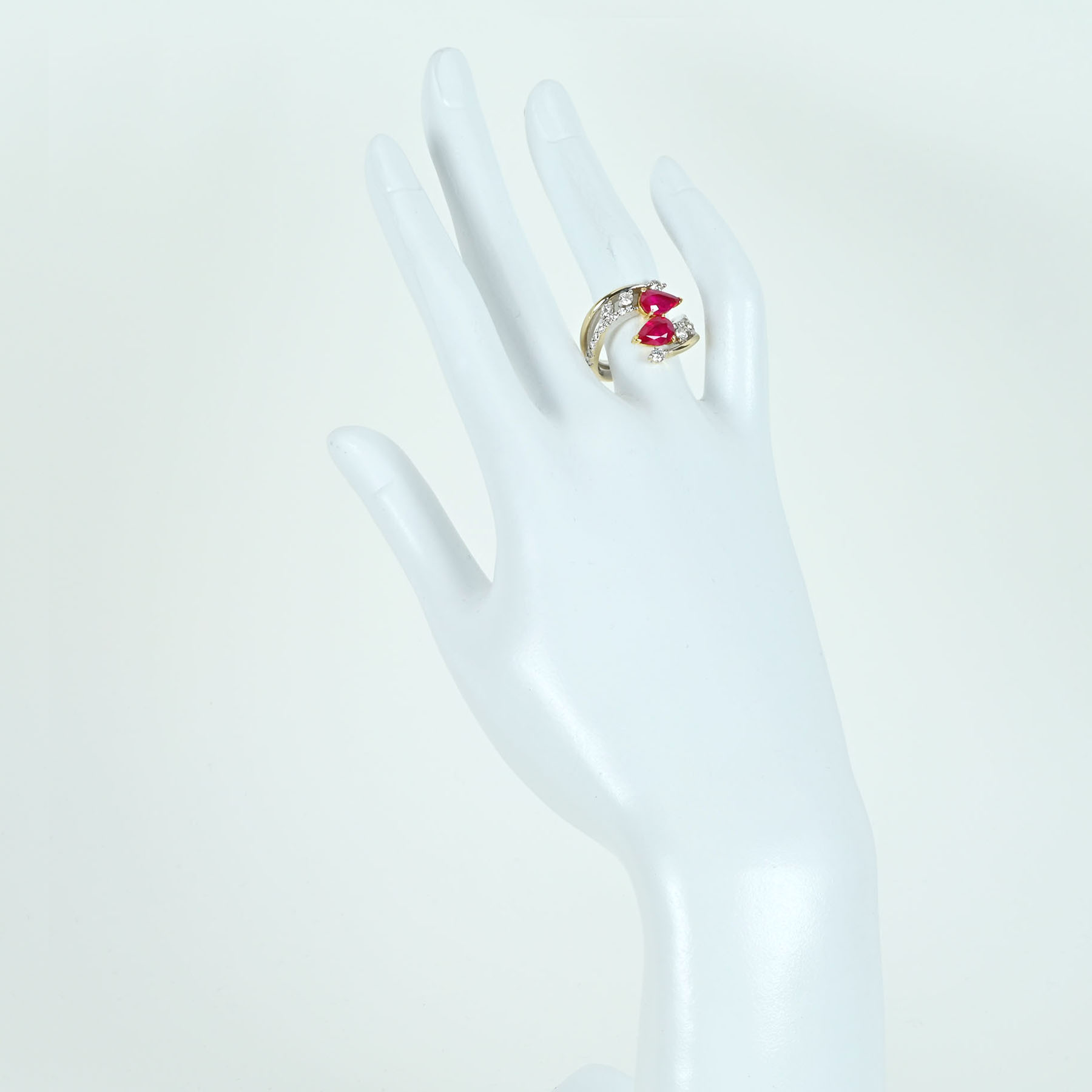 ミャンマー産ルビーリング K18YG/K18WG R1.13ct R1.03ct D0.74ct - 画像 (6)
