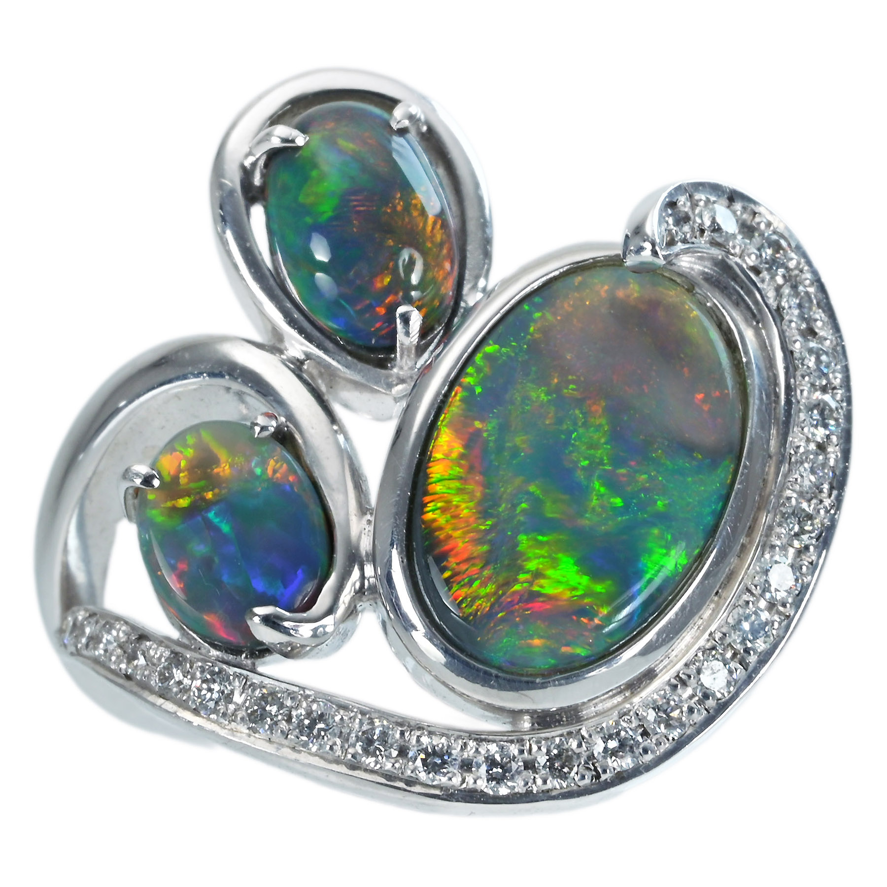 ブラックオパールリング K18WG BOP1.67ct BOP0.77ct BOP0.50ct D0.20ct - 画像 (2)