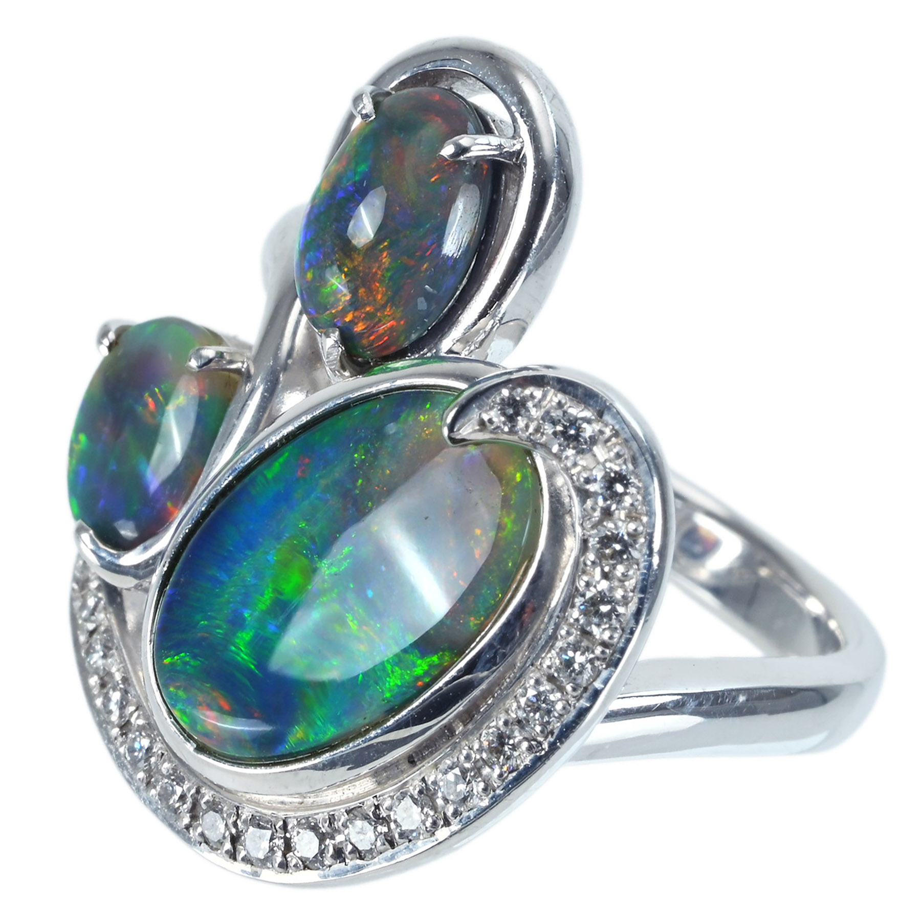 ブラックオパールリング K18WG BOP1.67ct BOP0.77ct BOP0.50ct D0.20ct - 画像 (3)