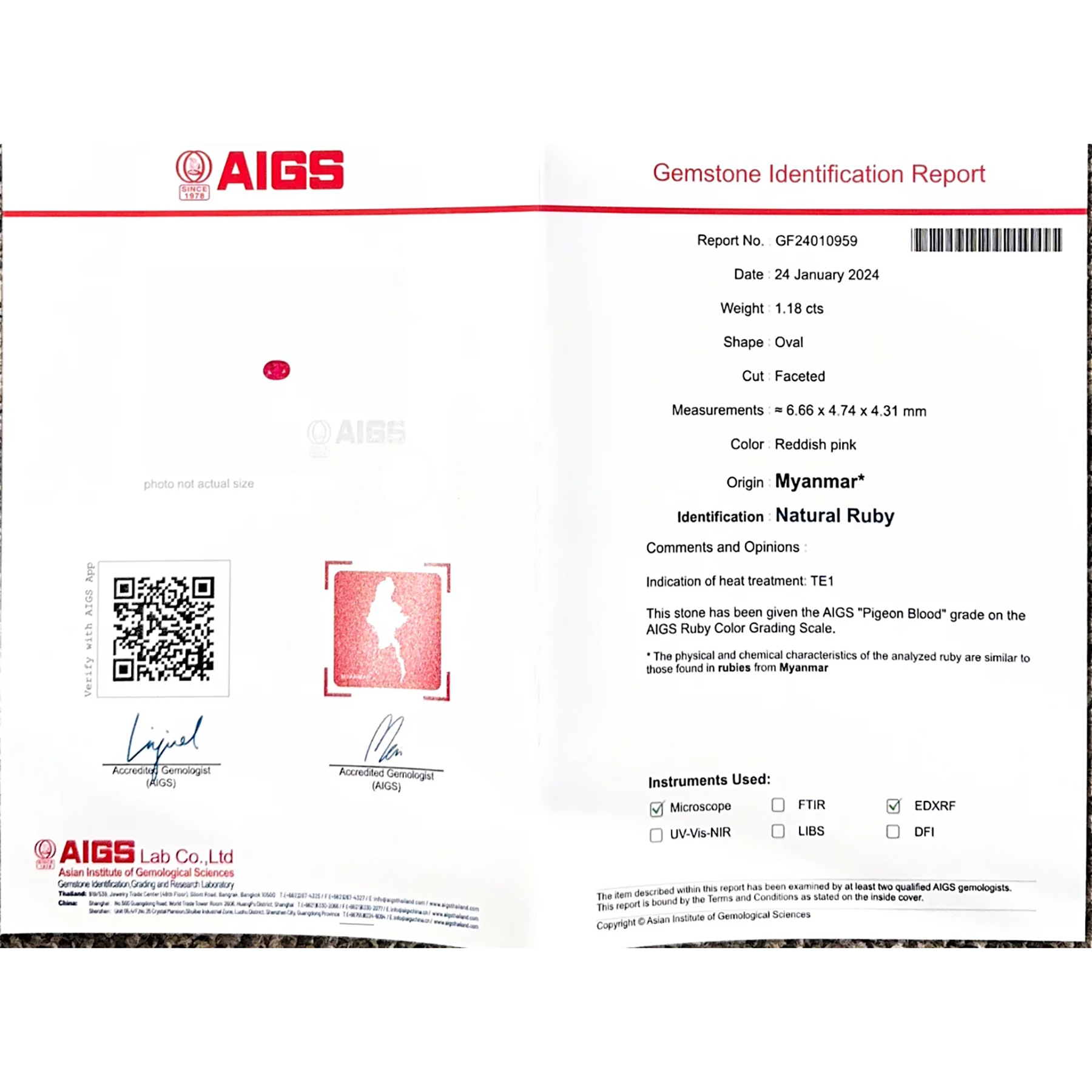 ミャンマー産ルビーリング K18WG R1.18ct D0.96ct - 画像 (7)