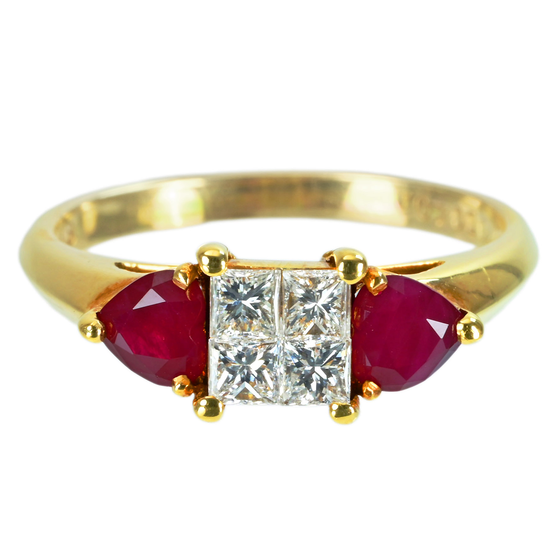 ダイヤモンド&ルビーリング K18YG D0.40ct 3.1g #12.5 - 画像 (2)
