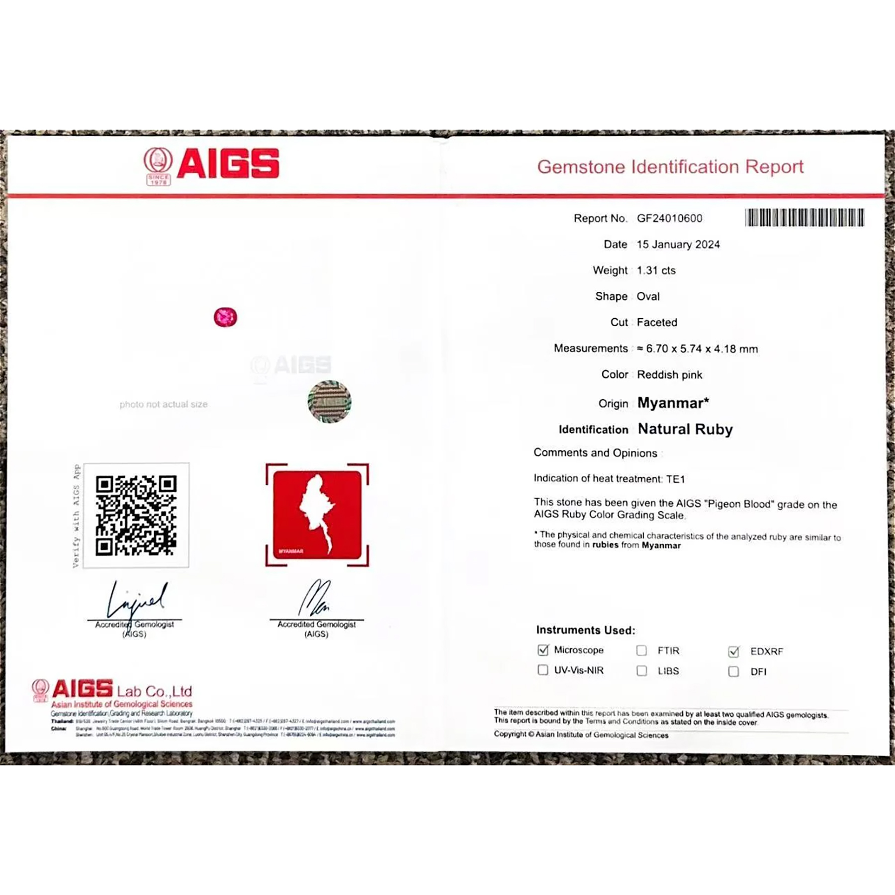 ミャンマー産ルビーリング K18WG R1.31ct D0.67ct - 画像 (7)