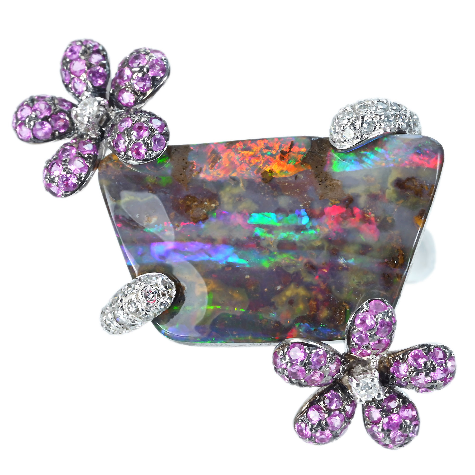 ボルダーオパール&ピンクサファイアリング K18WG OPB13.42ct S-PK0.86ct D0.27ct - 画像 (2)