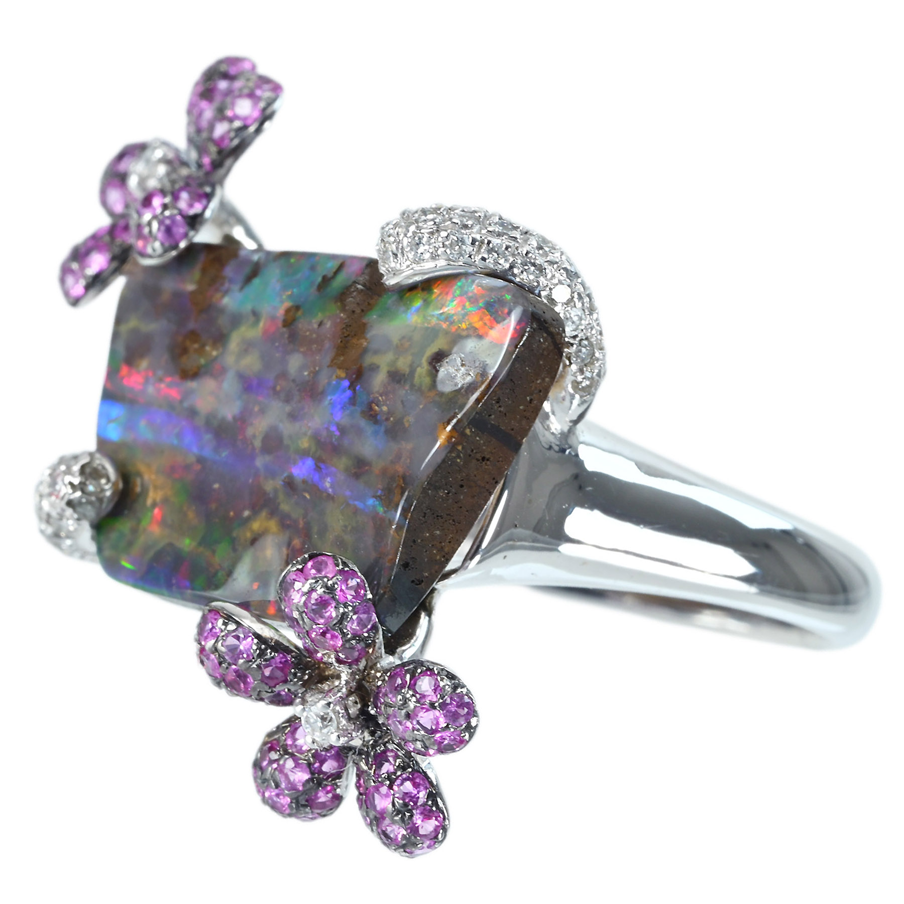 ボルダーオパール&ピンクサファイアリング K18WG OPB13.42ct S-PK0.86ct D0.27ct - 画像 (3)